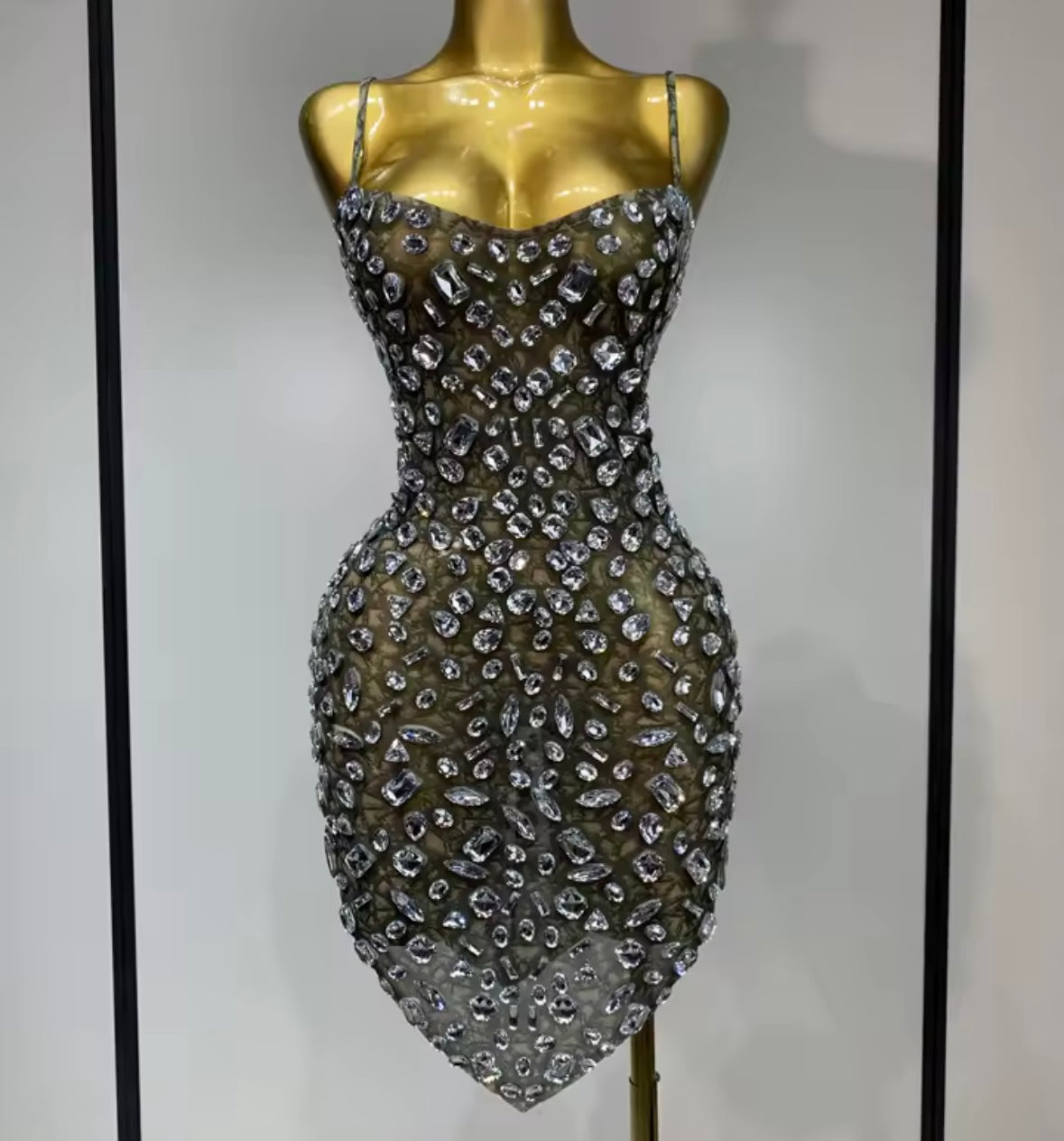 Green Sexy Sleeveless See Through Crystal Dress