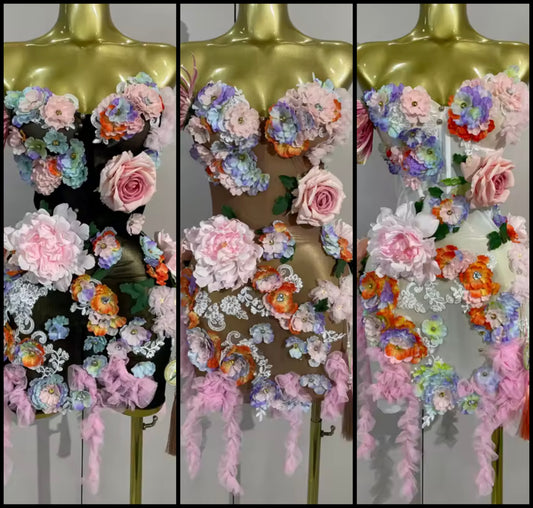 Sexy Strapless Floral See Through Dress