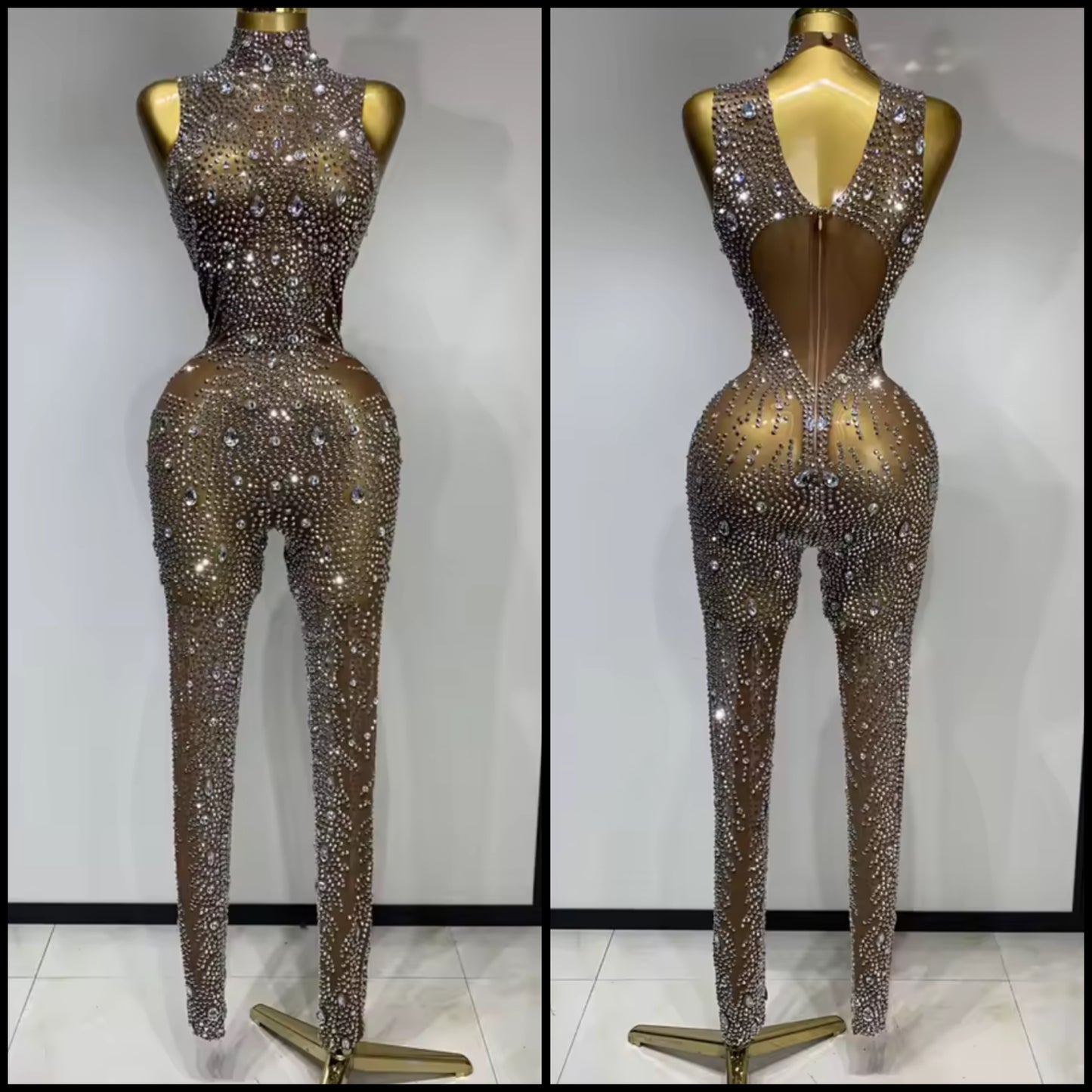 Rhinestone Embellishment Sleeveless Sexy Jumpsuit