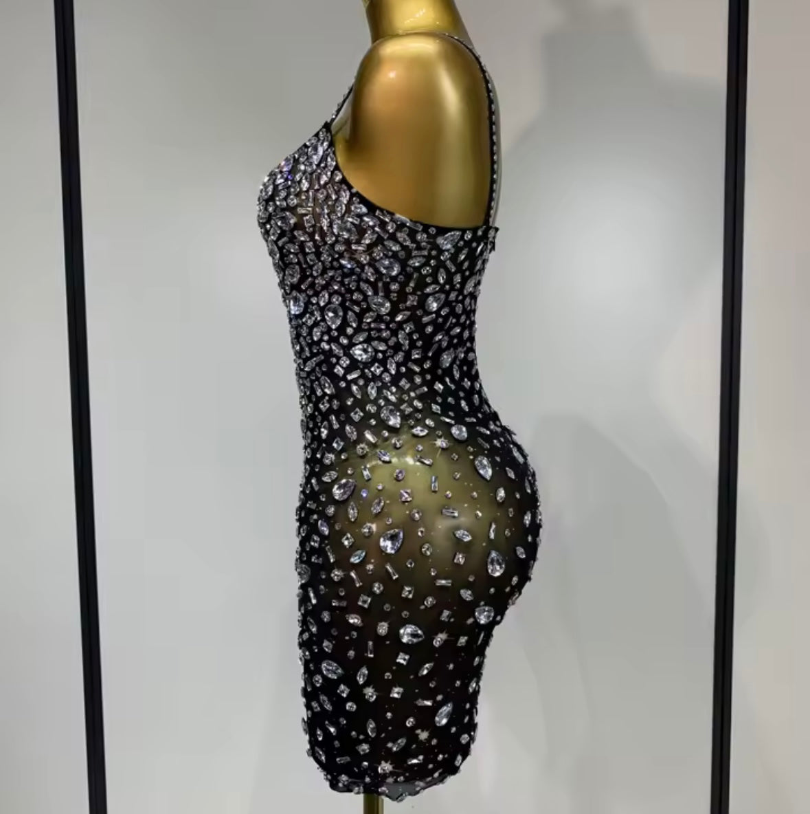 Sexy Sleeveless Rhinestone Embellishment See Through Dress
