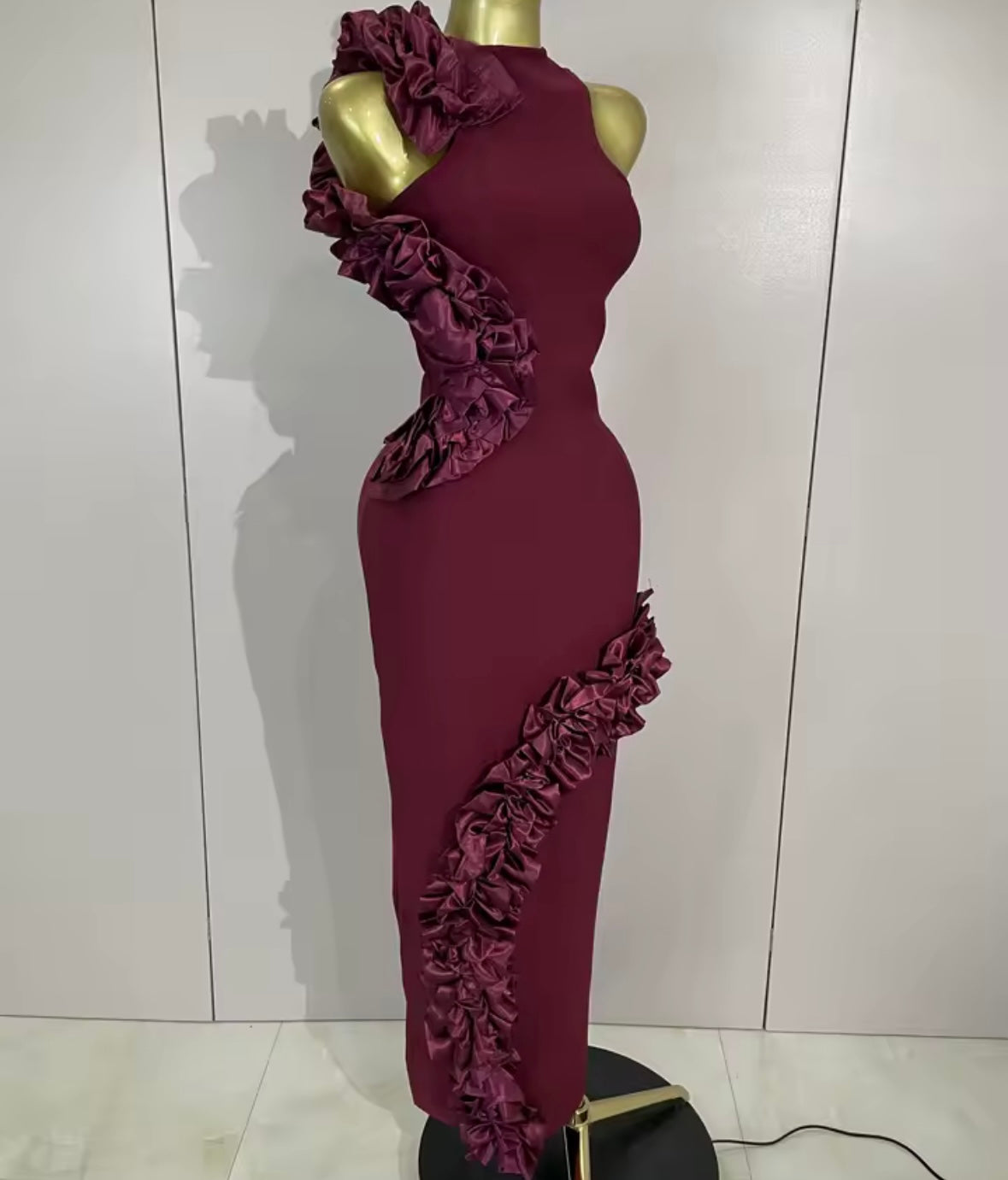 Sexy Sleeveless Burgundy Maxi Dress