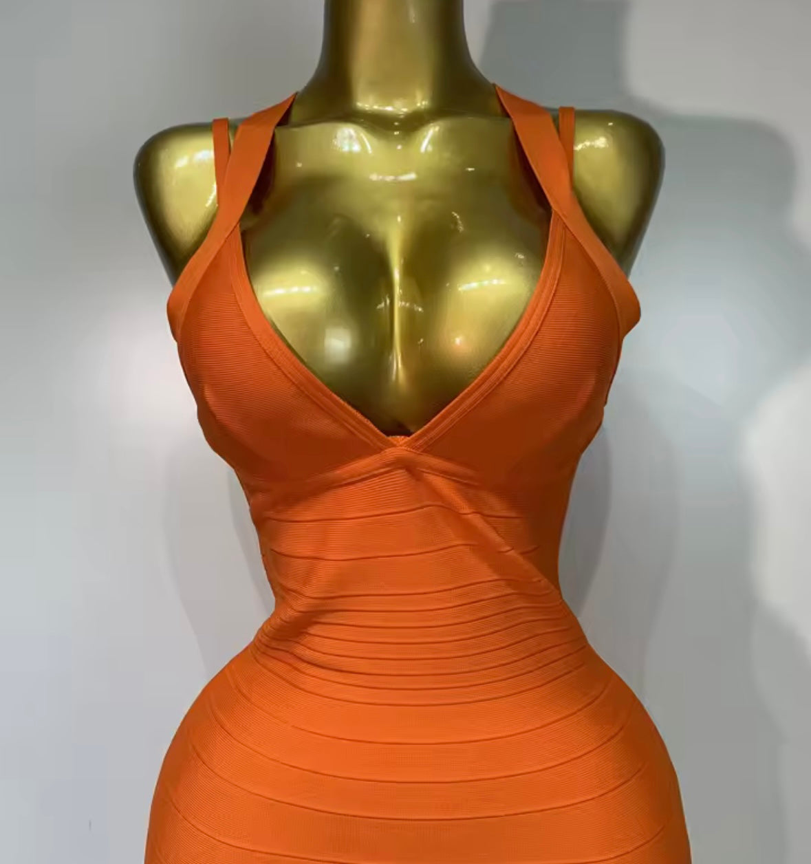 Elegant Orange Sleeveless Bandage Maxi Dress