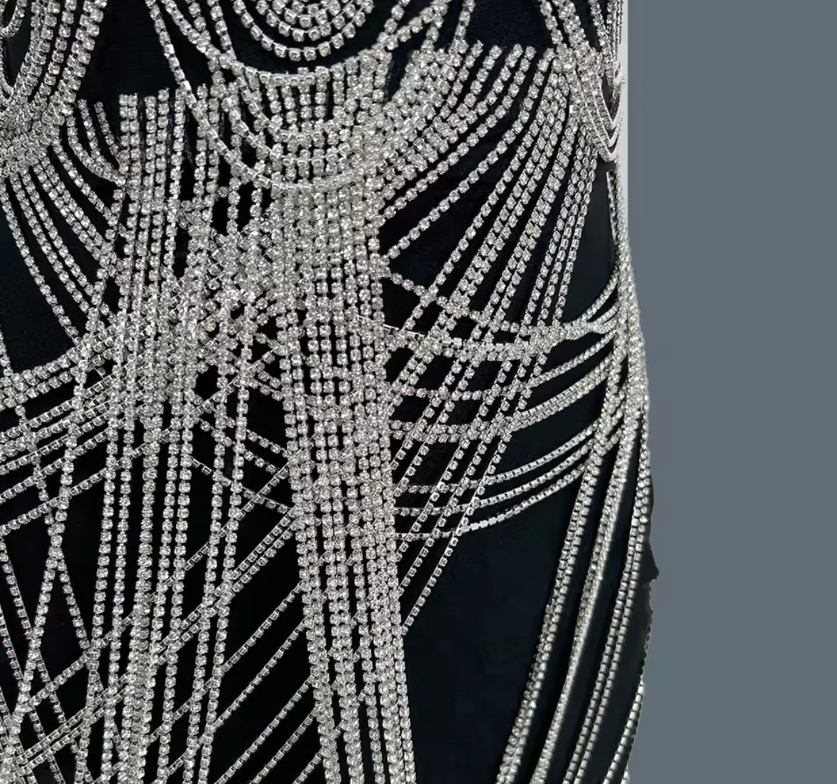 Sexy Sleeveless Crystal Rhinestone Tassel Dress