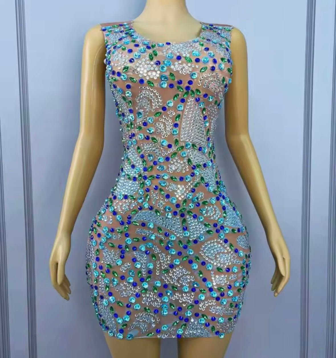 Sexy Sleeveless Sparkly Colorful Rhinestone Dress
