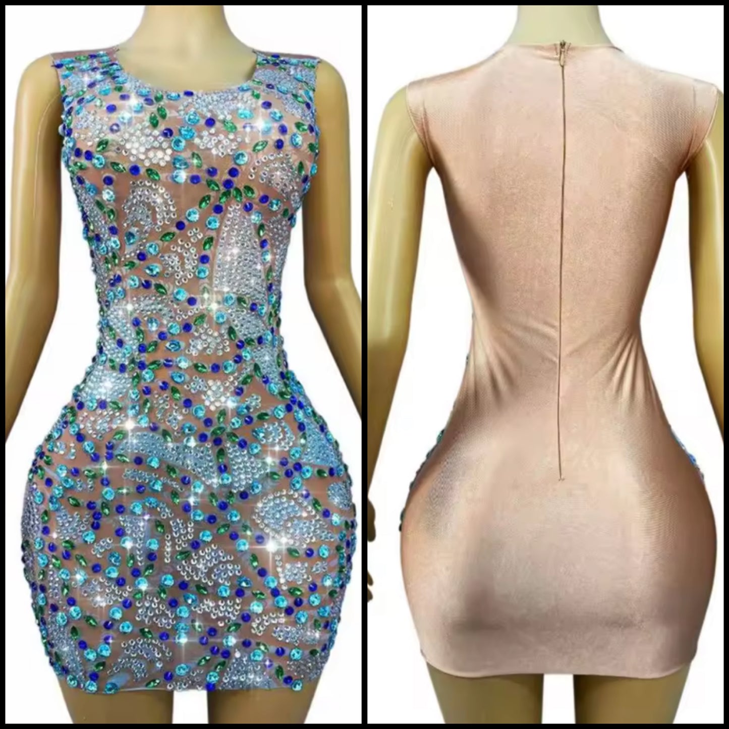 Sexy Sleeveless Sparkly Colorful Rhinestone Dress