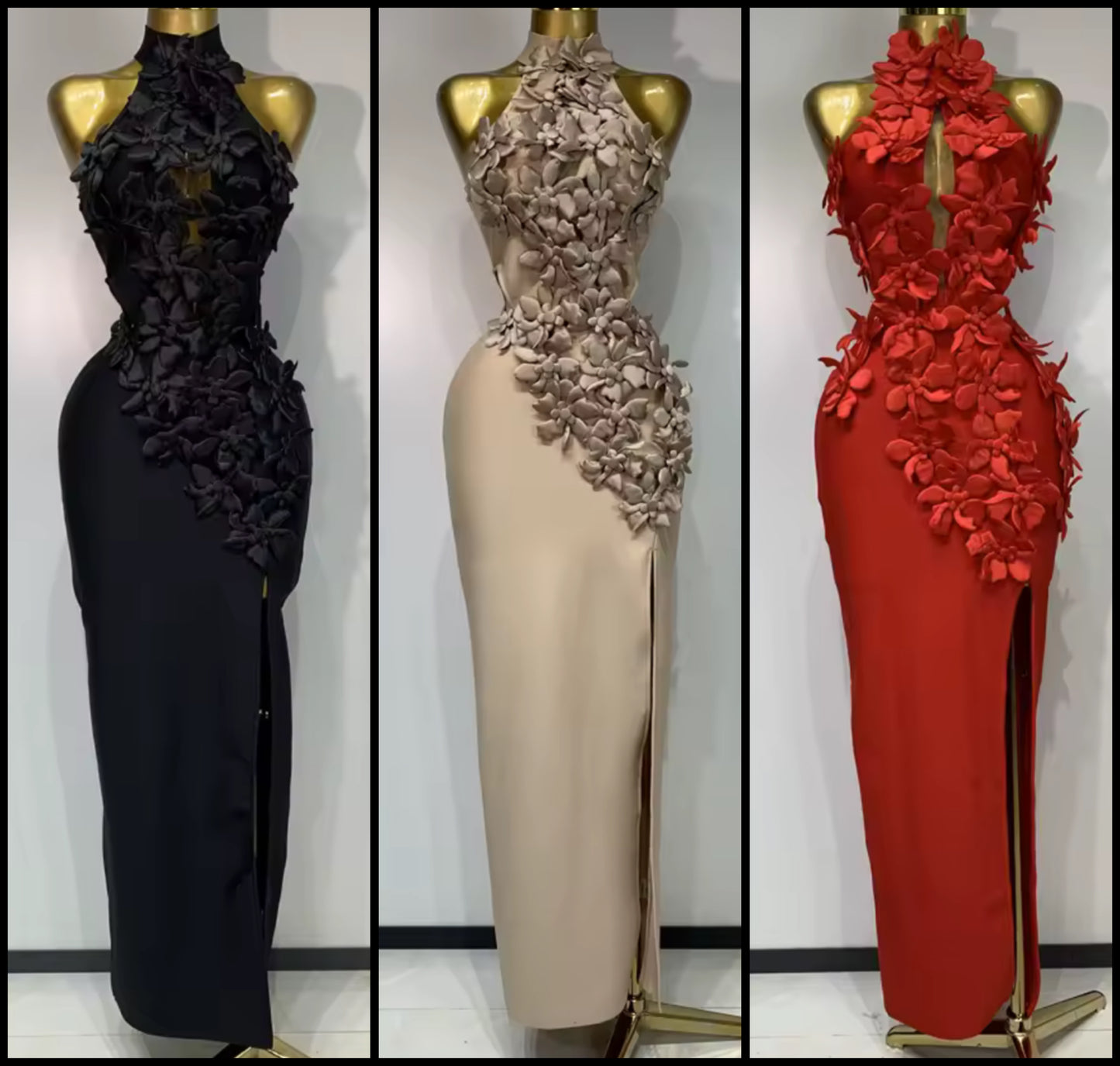 Elegant Sleeveless Floral Embellishment Floor-Length Dress