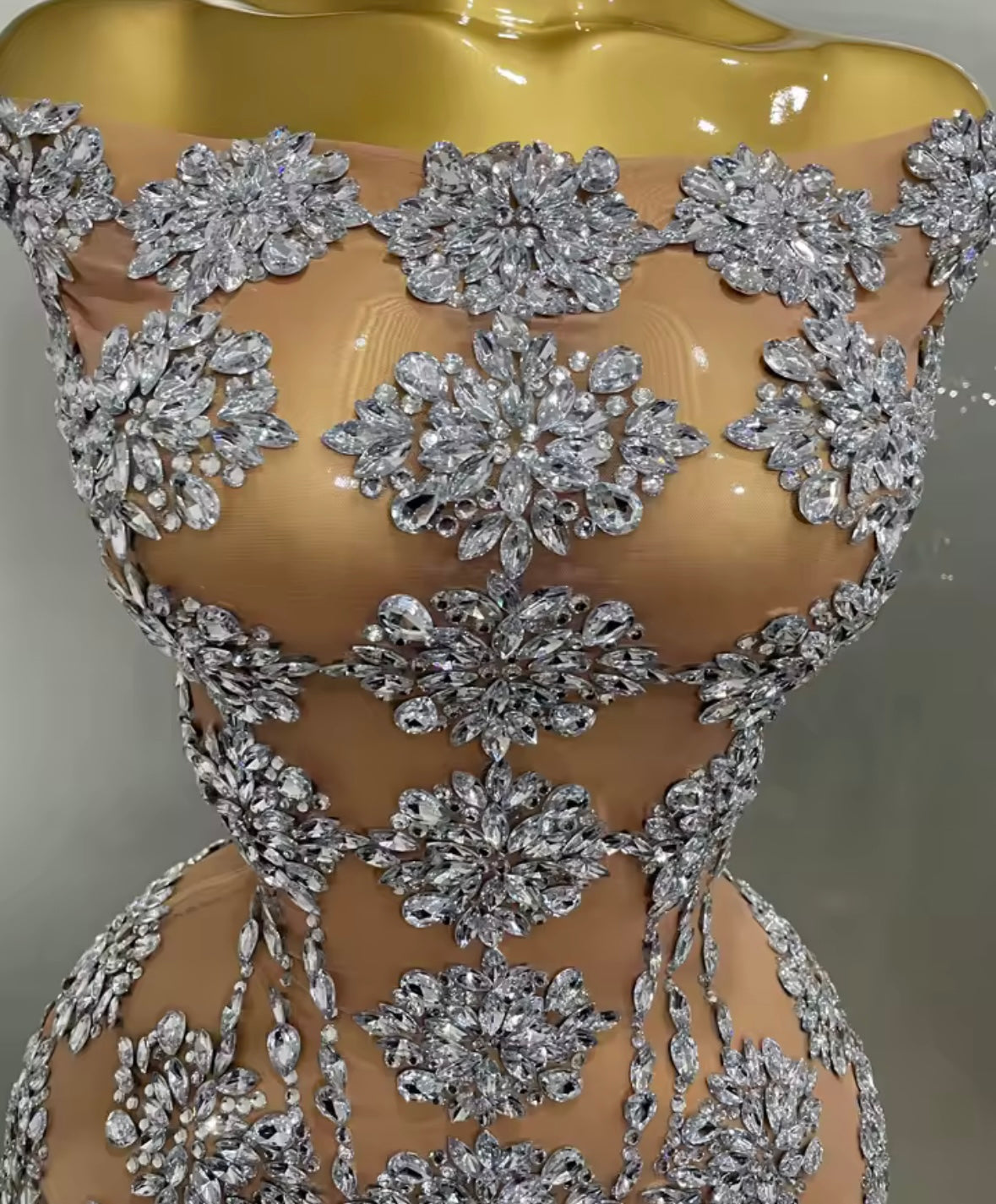 Sexy Strapless See Through Rhinestone Embellishment Dress