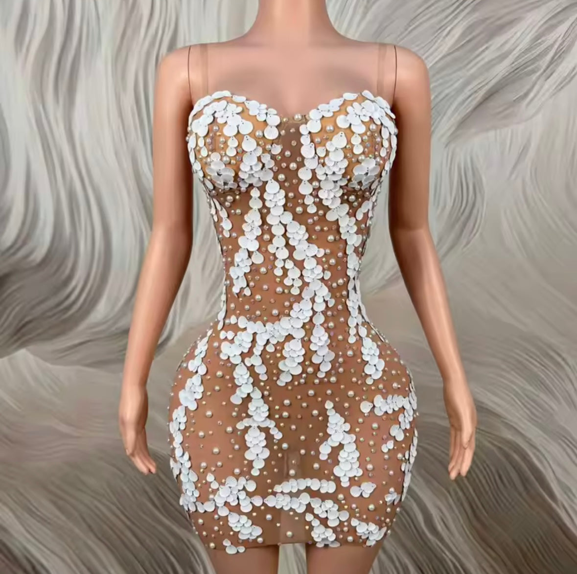 Sexy Sleeveless Beaded Sequins See Through Dress