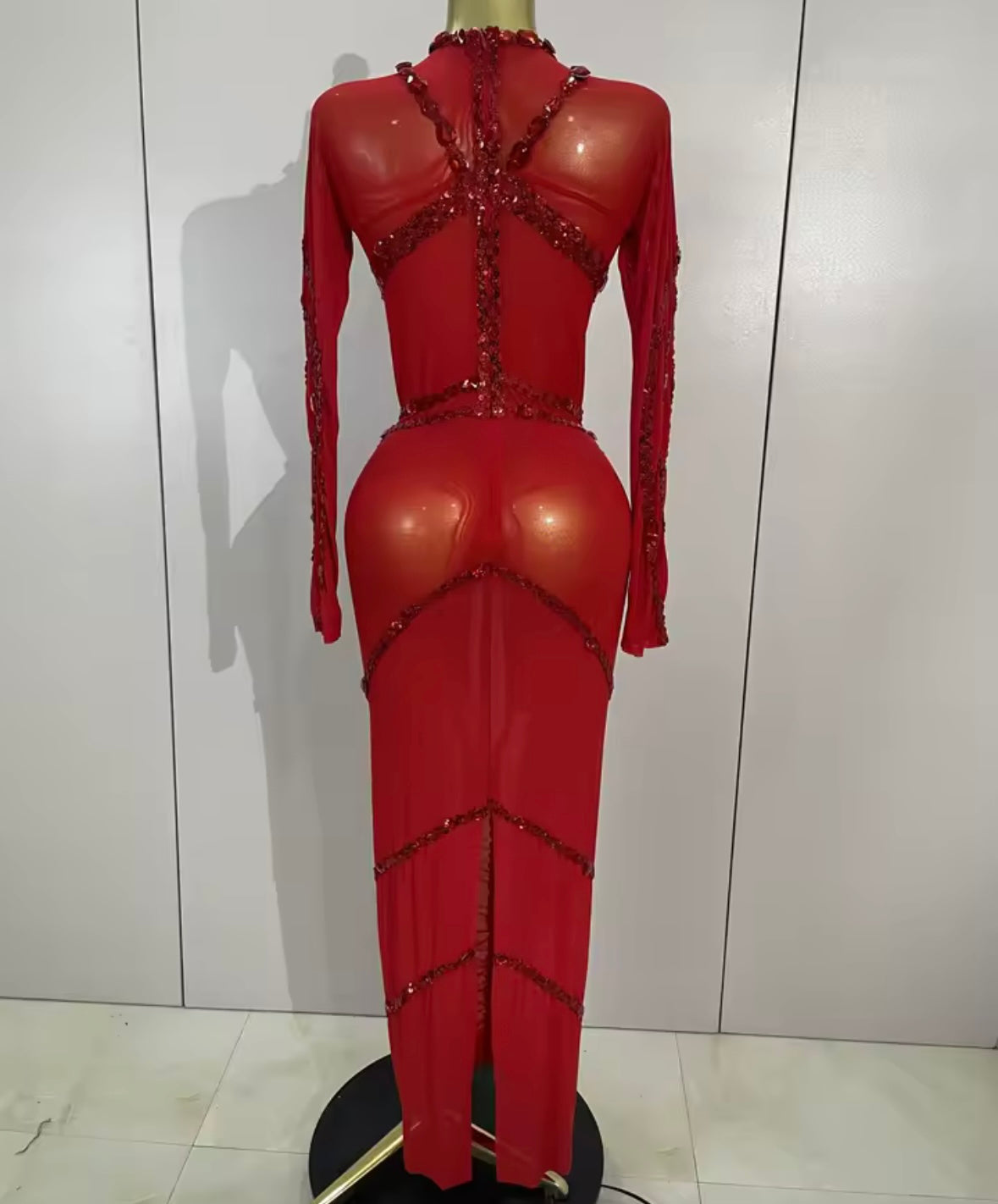 Sexy Beaded Crystal Full Sleeve Floor-Length Dress