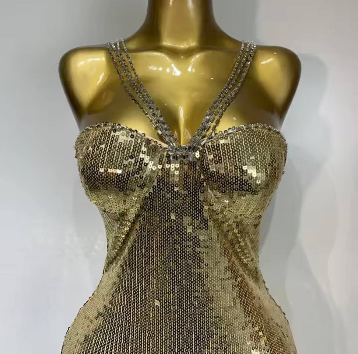 Sexy Rhinestone Halter Sleeveless Sequins Maxi Dress