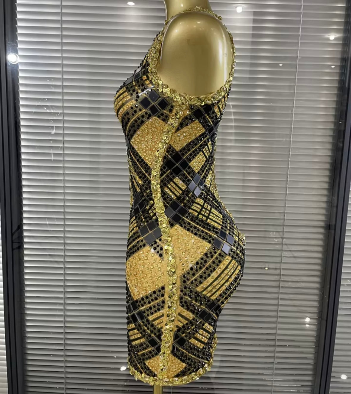 Rhinestone Crystal Button Up Sleeveless Sexy Dress