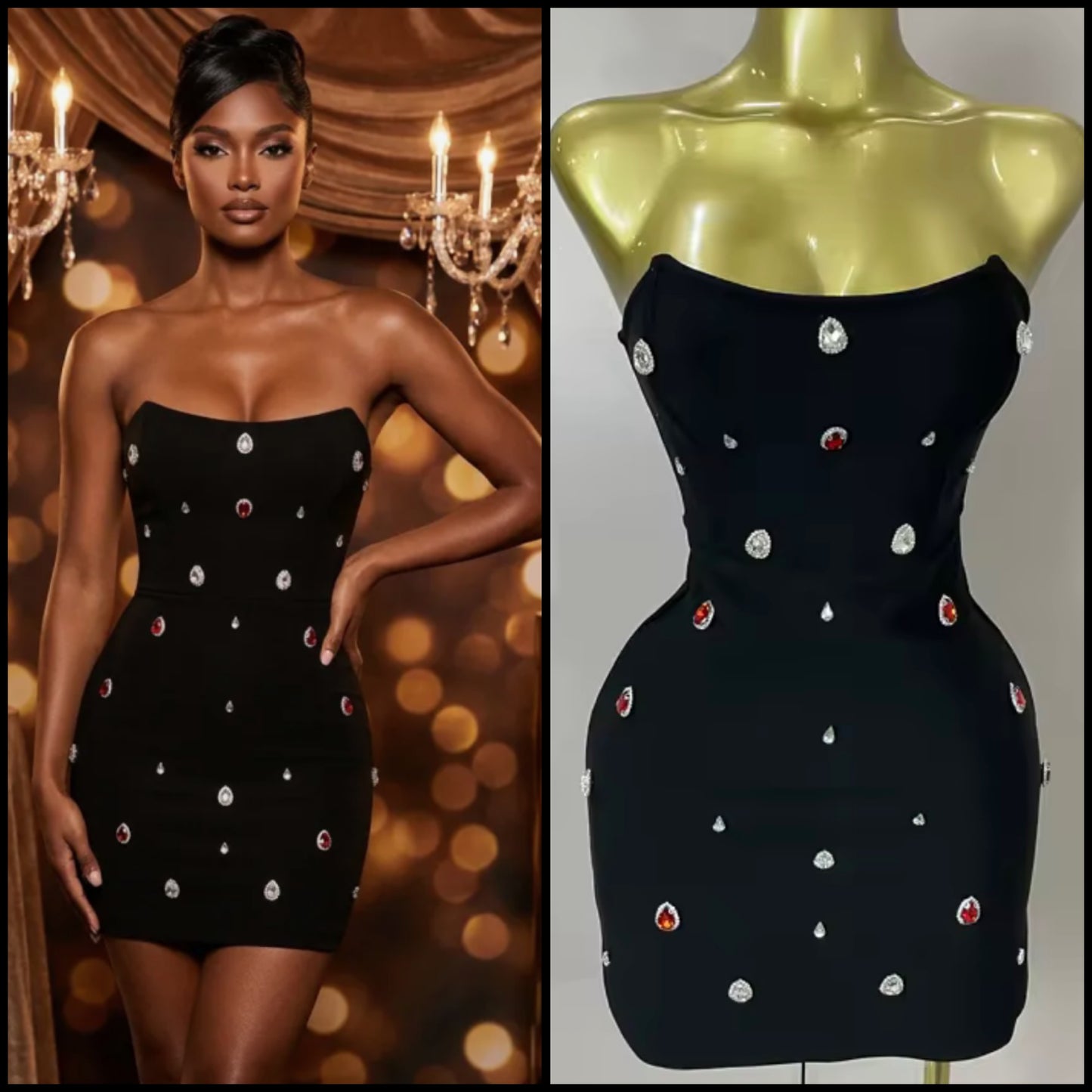 Sexy Black Strapless Color Crystal Short Dress