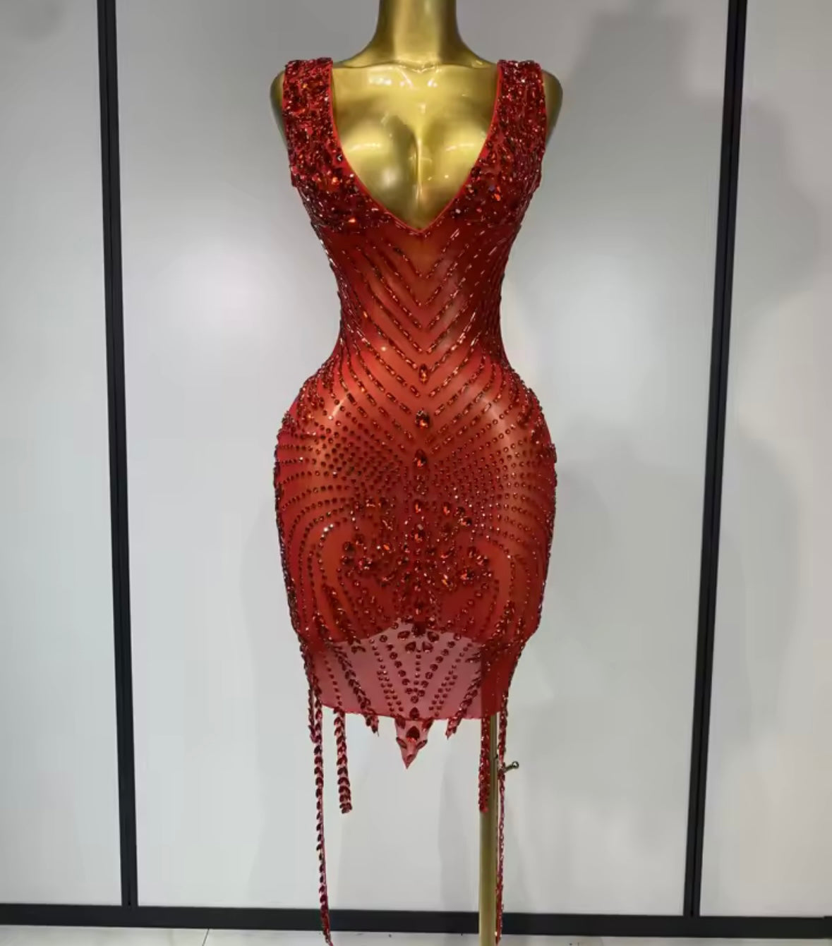 Sexy Sleeveless Beaded Crystal Tassel Dress