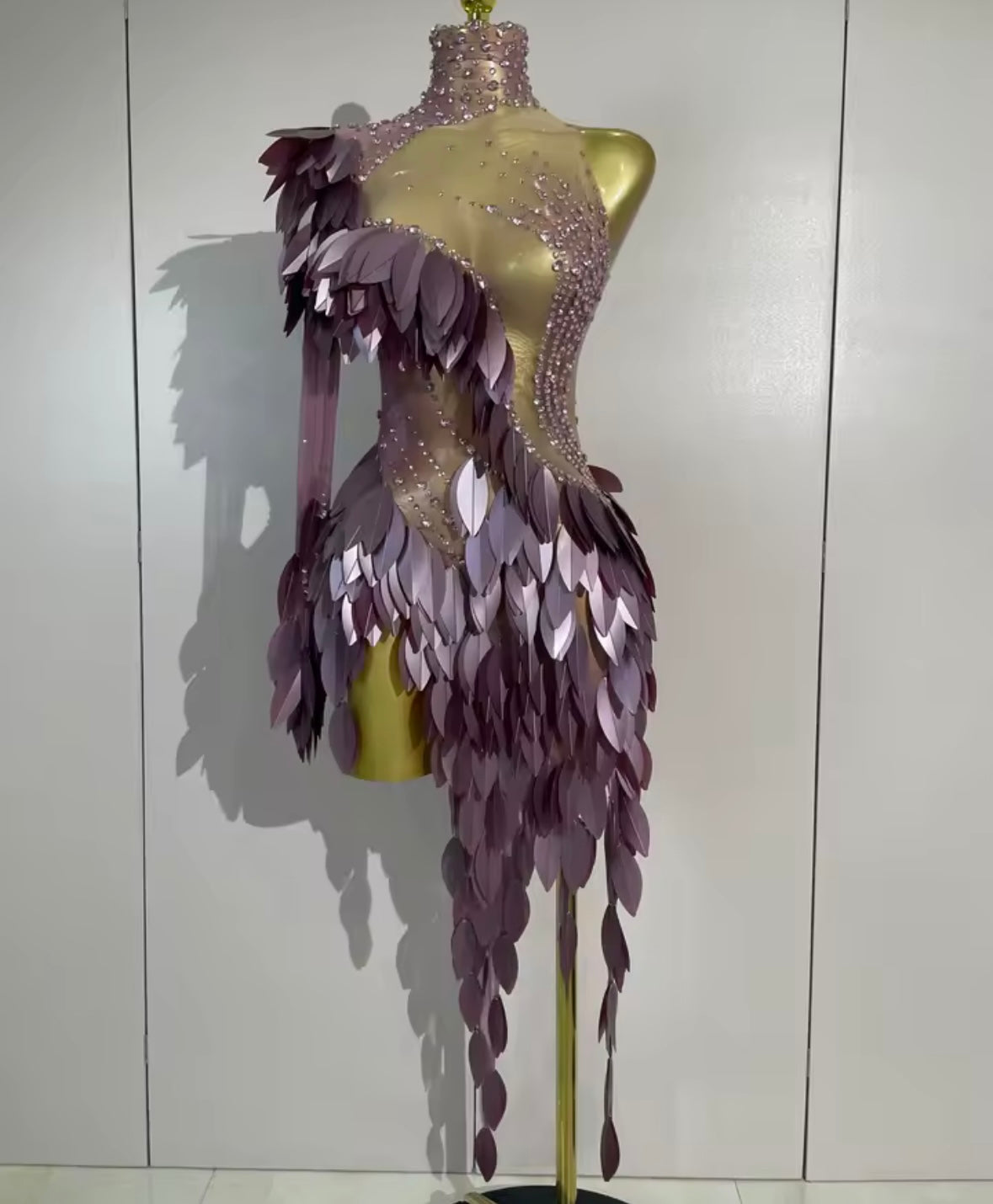 Sexy Purple One Shoulder Sequins Rhinestone Tassel Dress