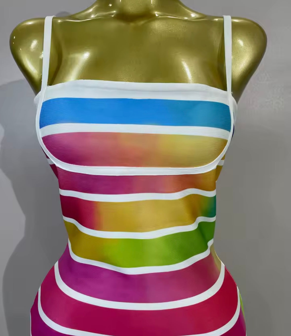 Sexy Sleeveless Multicolored Striped Bandage Dress
