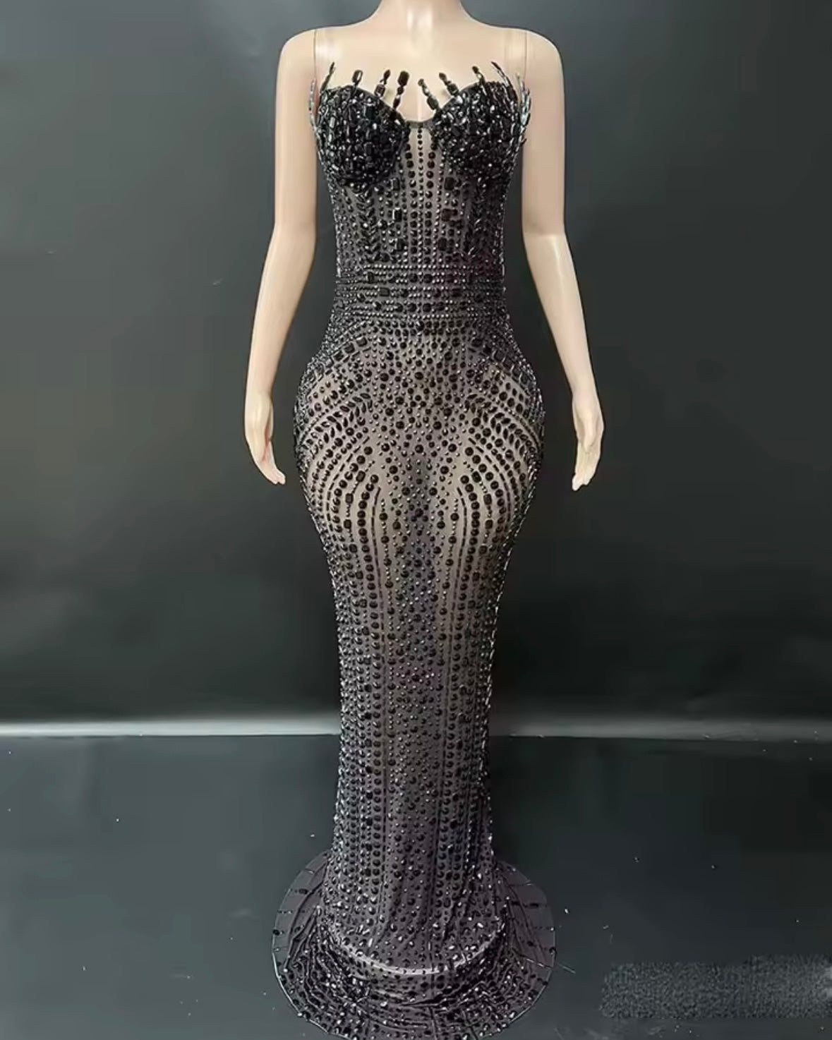 Sexy Rhinestone Embellishment Sleeveless Floor-Length Dress