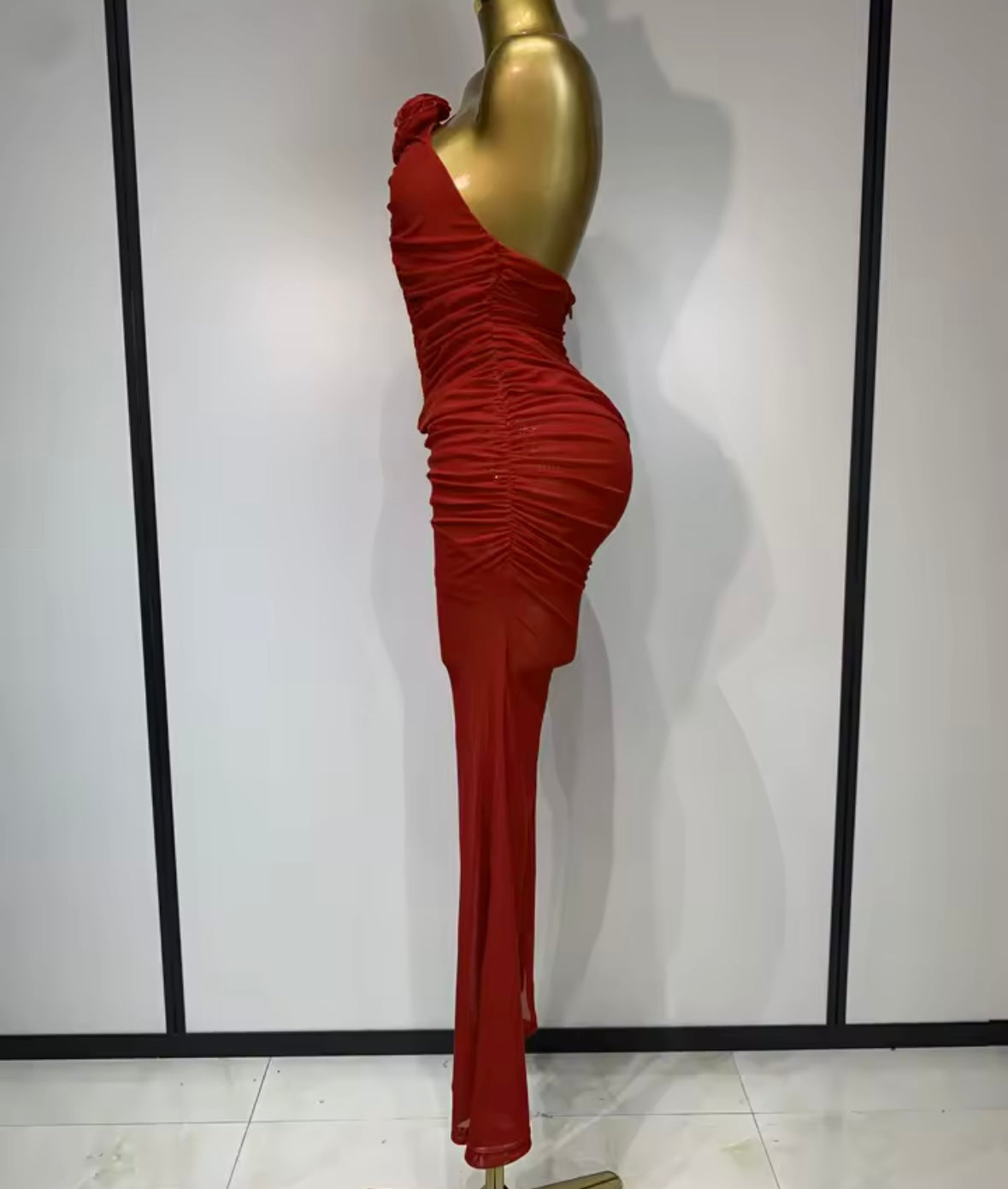 Sexy Red Rose Strapless Ruched Open Back Jumpsuit