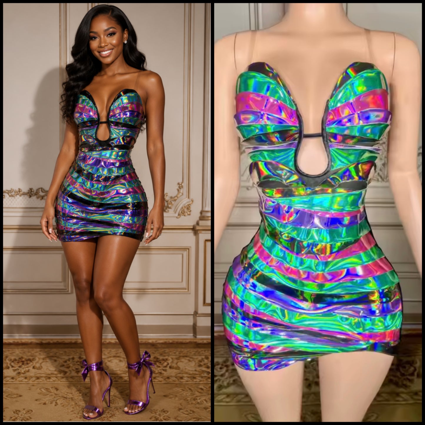 Sexy Sleeveless Colorful Metallic Short Dress