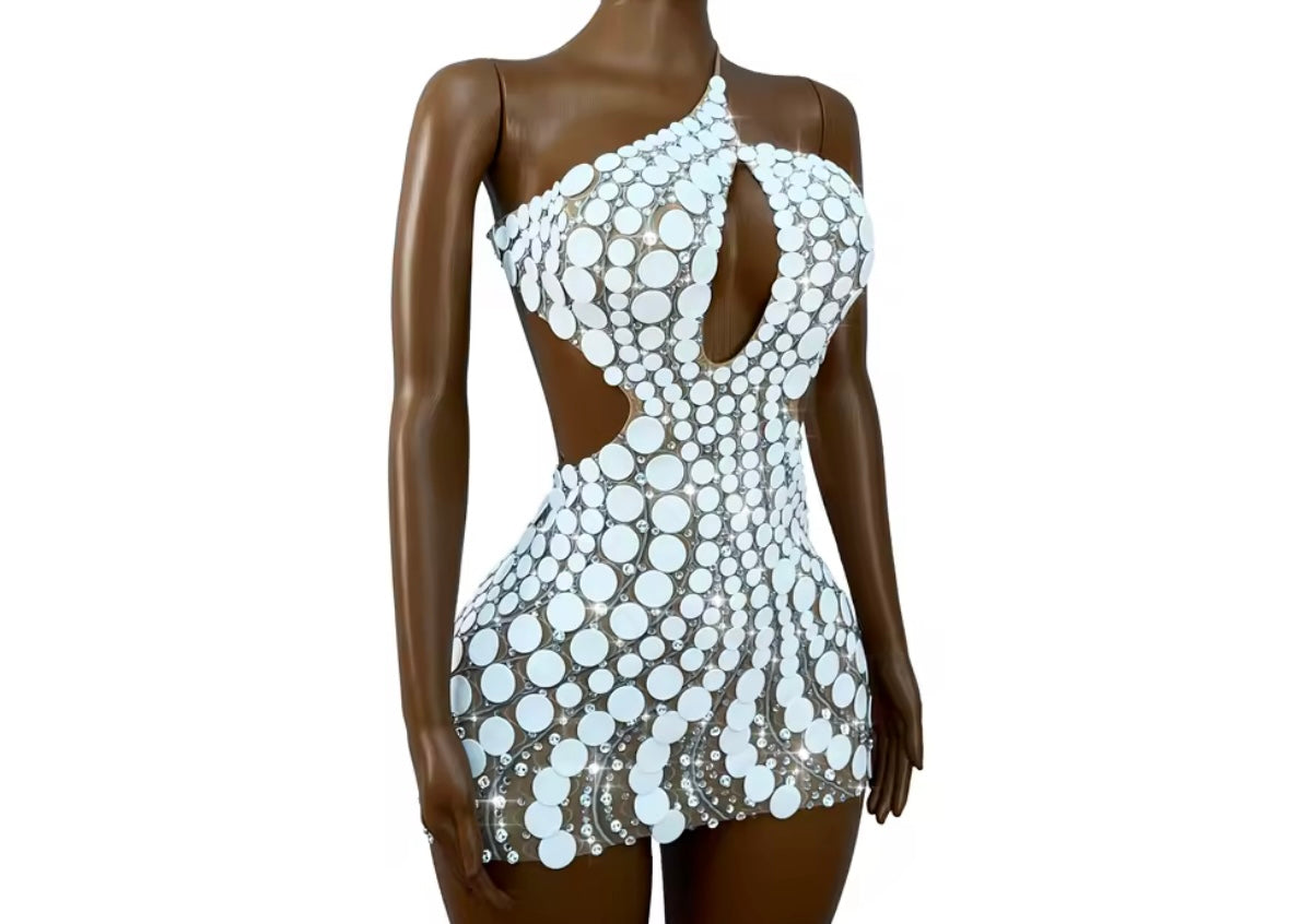 Sexy One Shoulder Sleeveless Open Back Rhinestone Dress