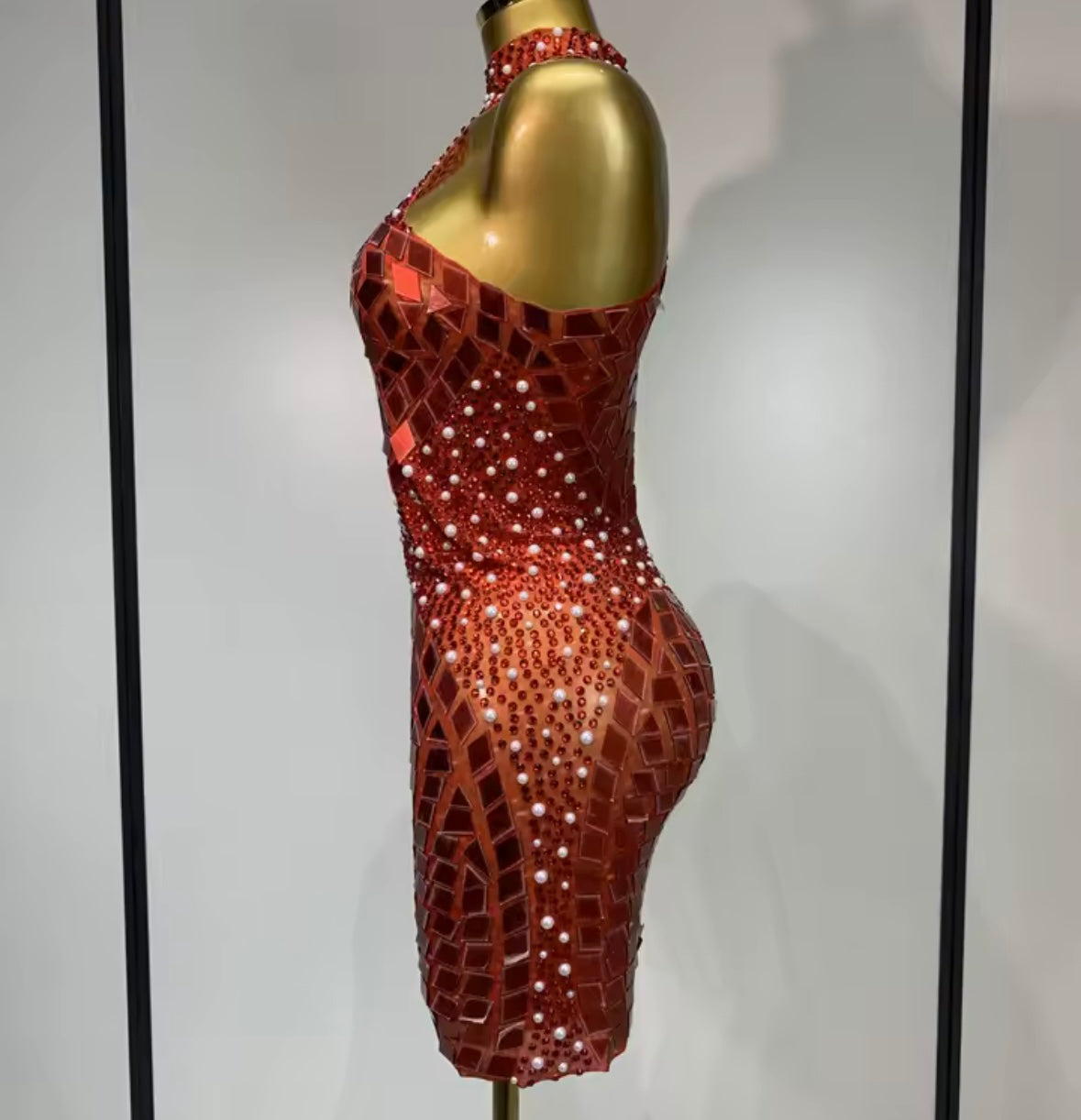 Sexy Sleeveless Beaded Mirror Dress