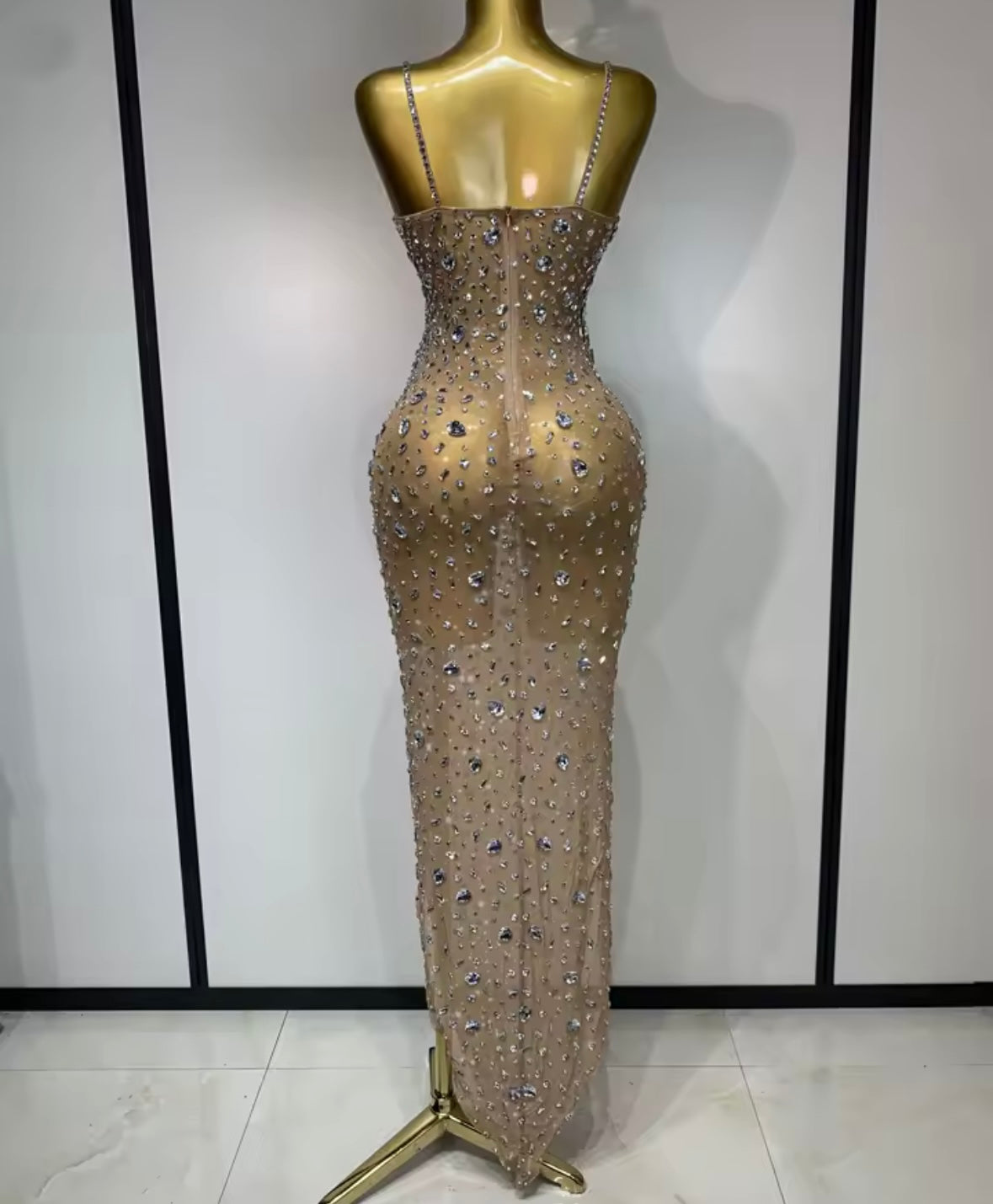 Sleeveless Sexy Rhinestone Embellishment Maxi Dress