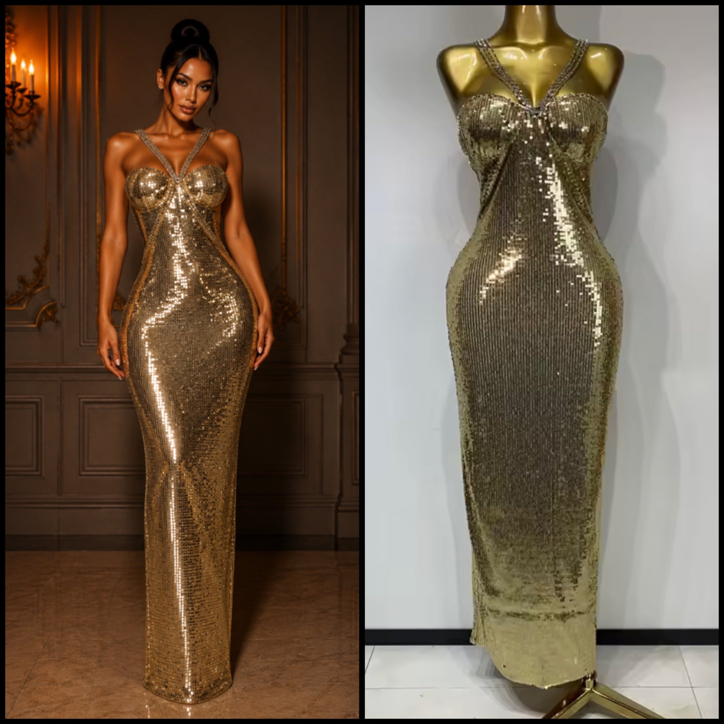 Sexy Rhinestone Halter Sleeveless Sequins Maxi Dress