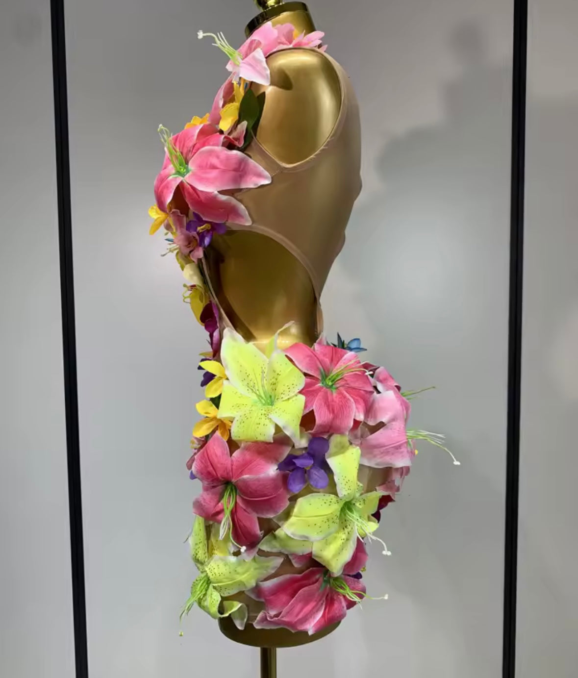 Sleeveless Floral Embellishment Rhinestone Sexy Dress