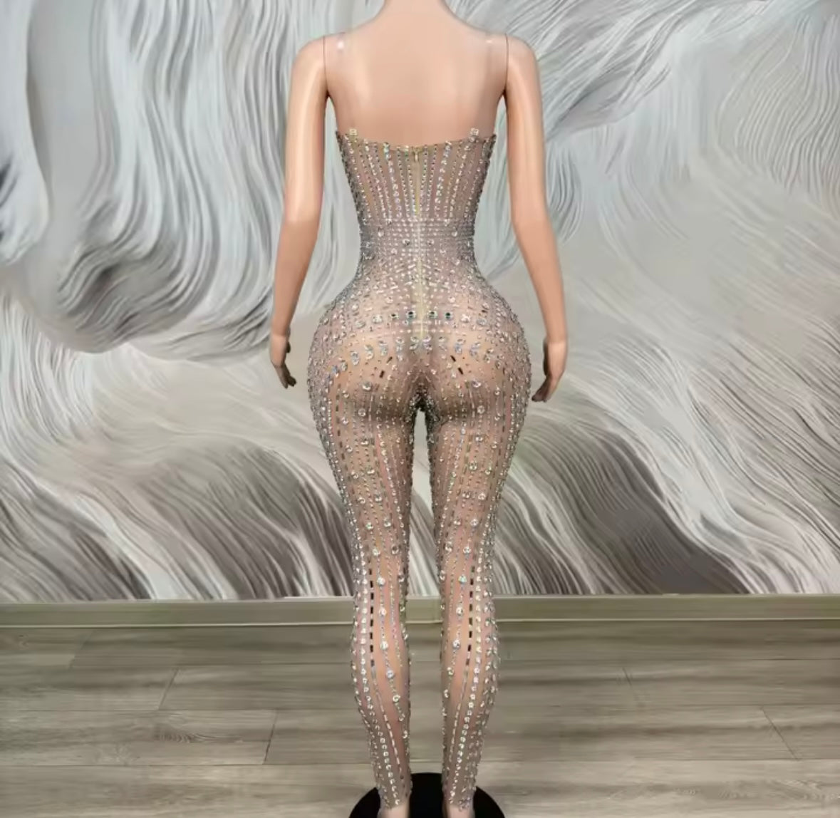 Sexy Sleeveless Rhinestone Embellishment Jumpsuit