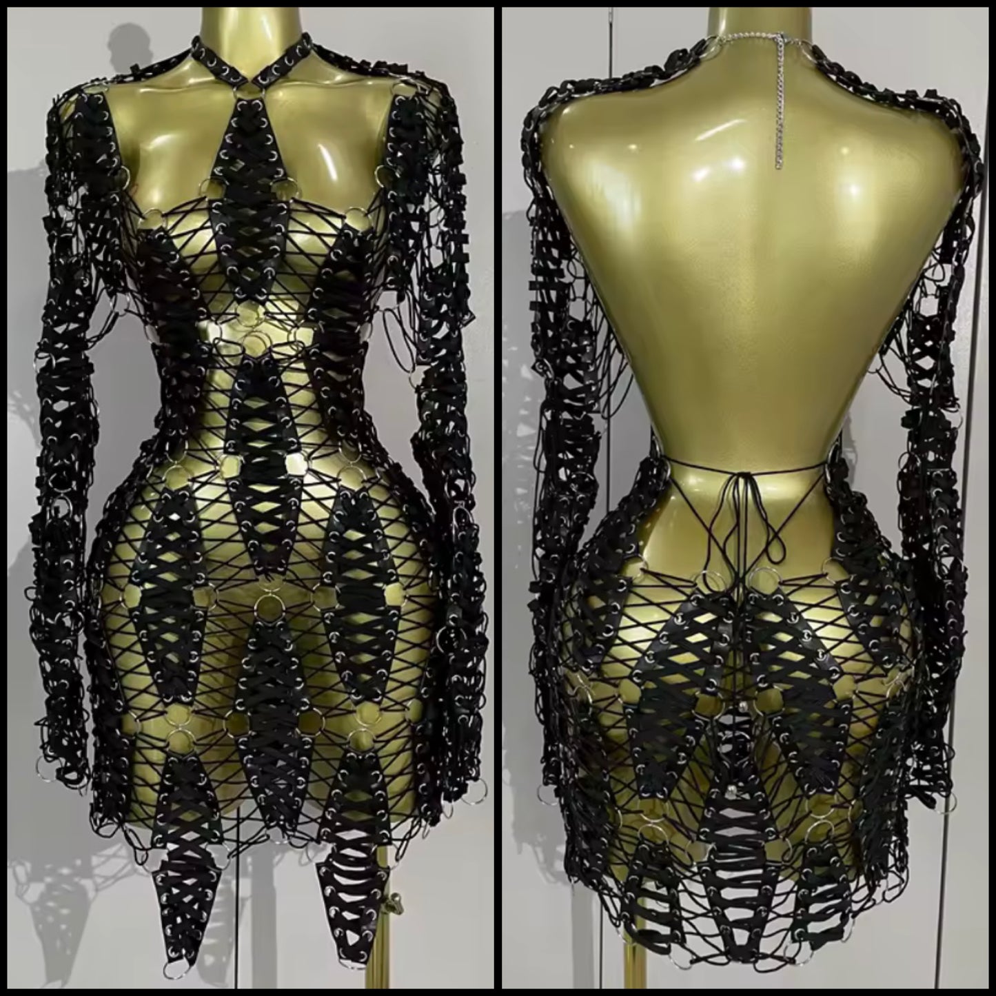 Sexy Black Open Back Full Sleeve Lace Up Dress