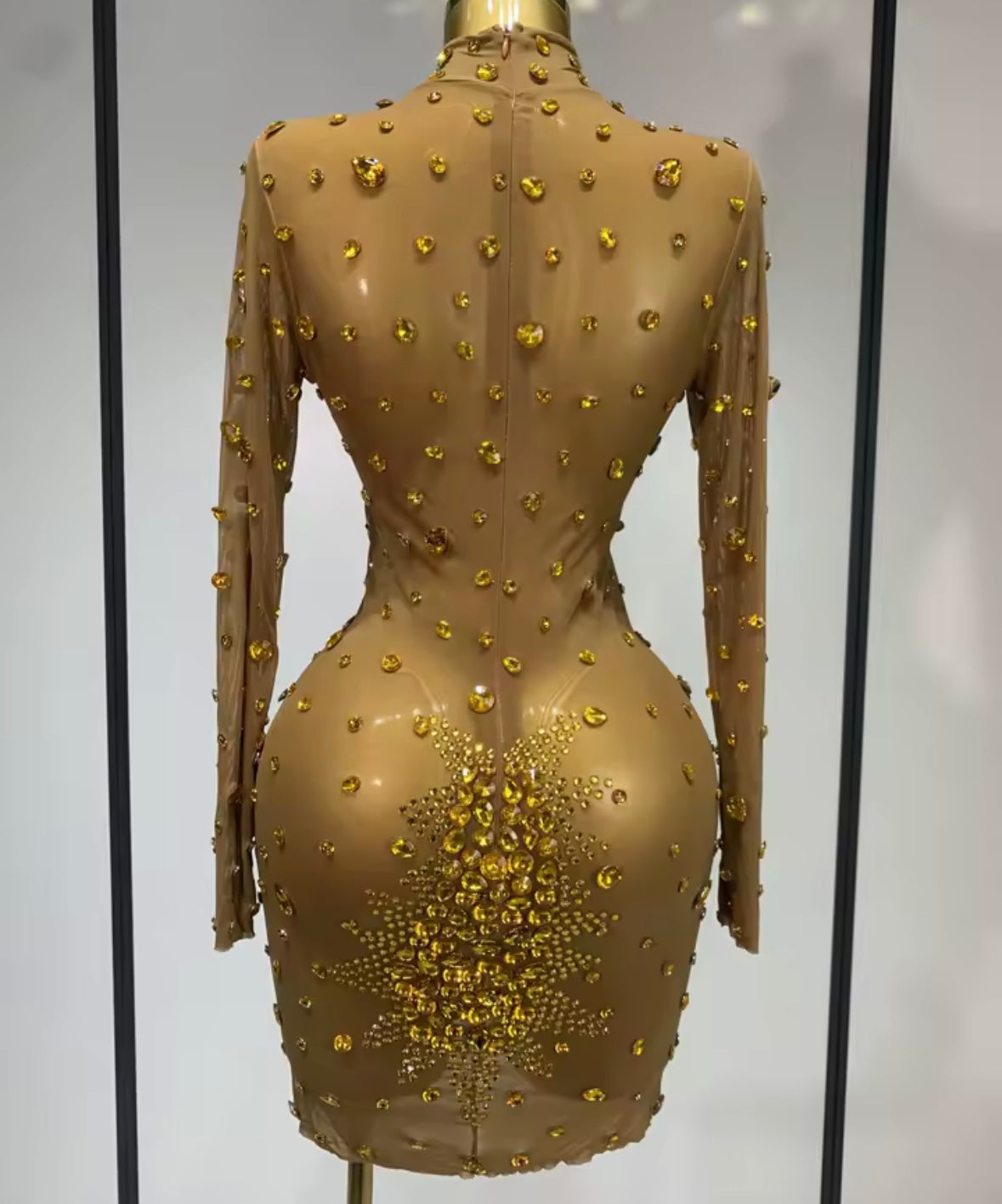 Sexy Crystal Rhinestone Full Sleeve Dress