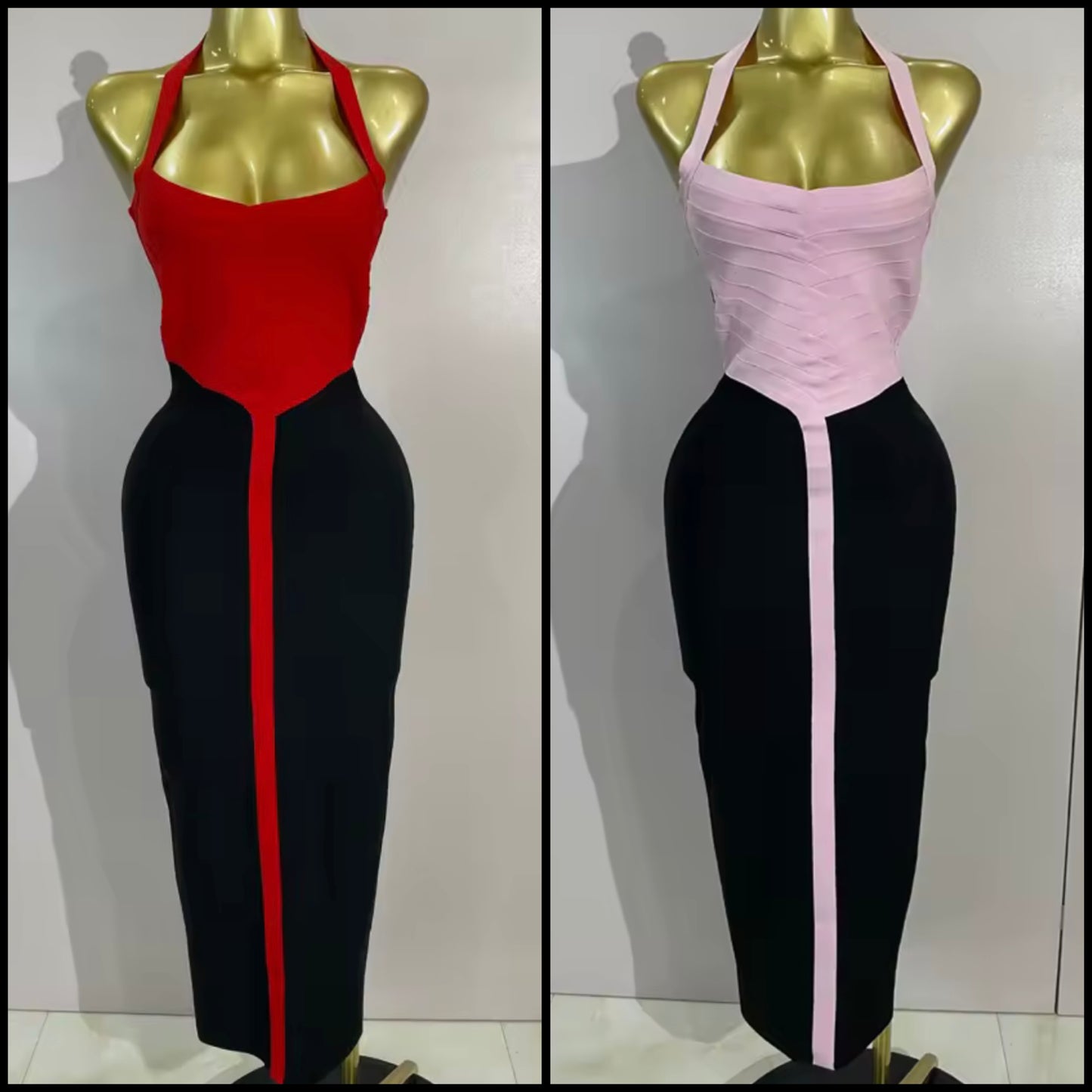 Sexy Color Patchwork Halter Sleeveless Bandage Maxi Dress
