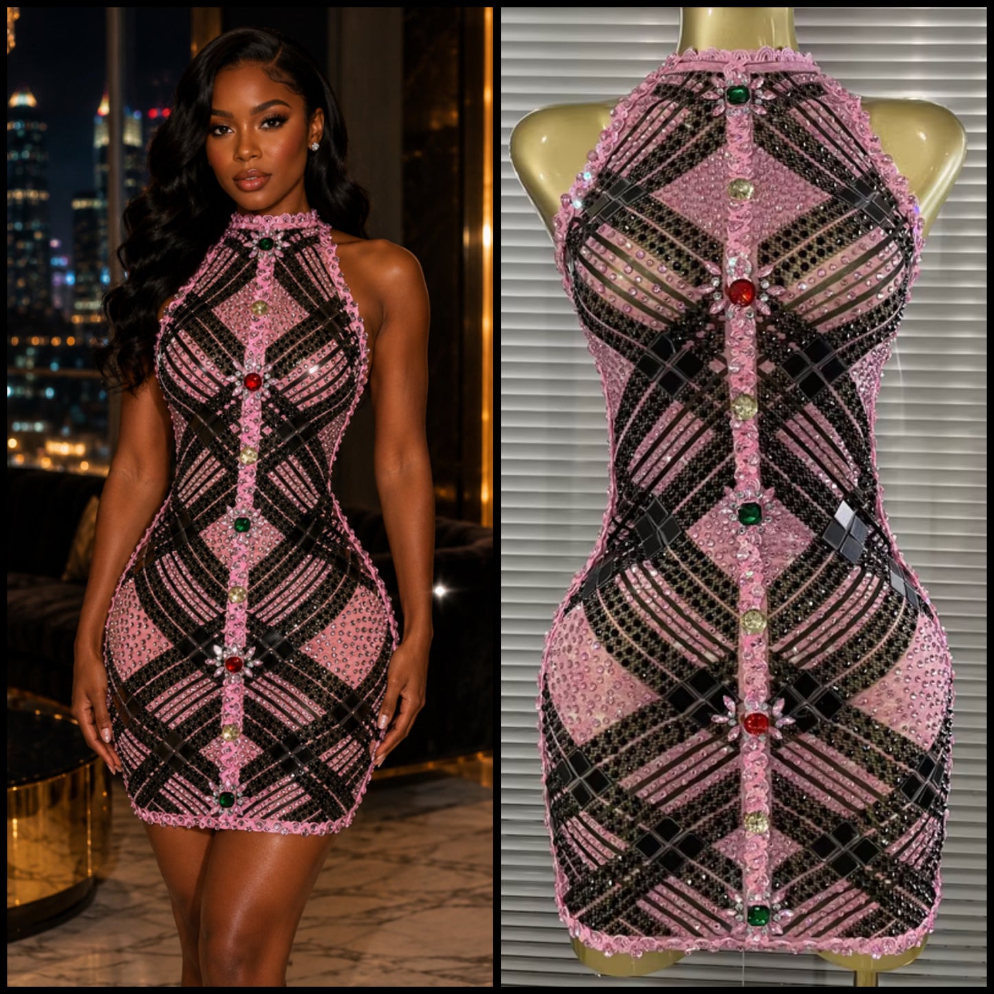 Rhinestone Crystal Button Up Sleeveless Sexy Dress