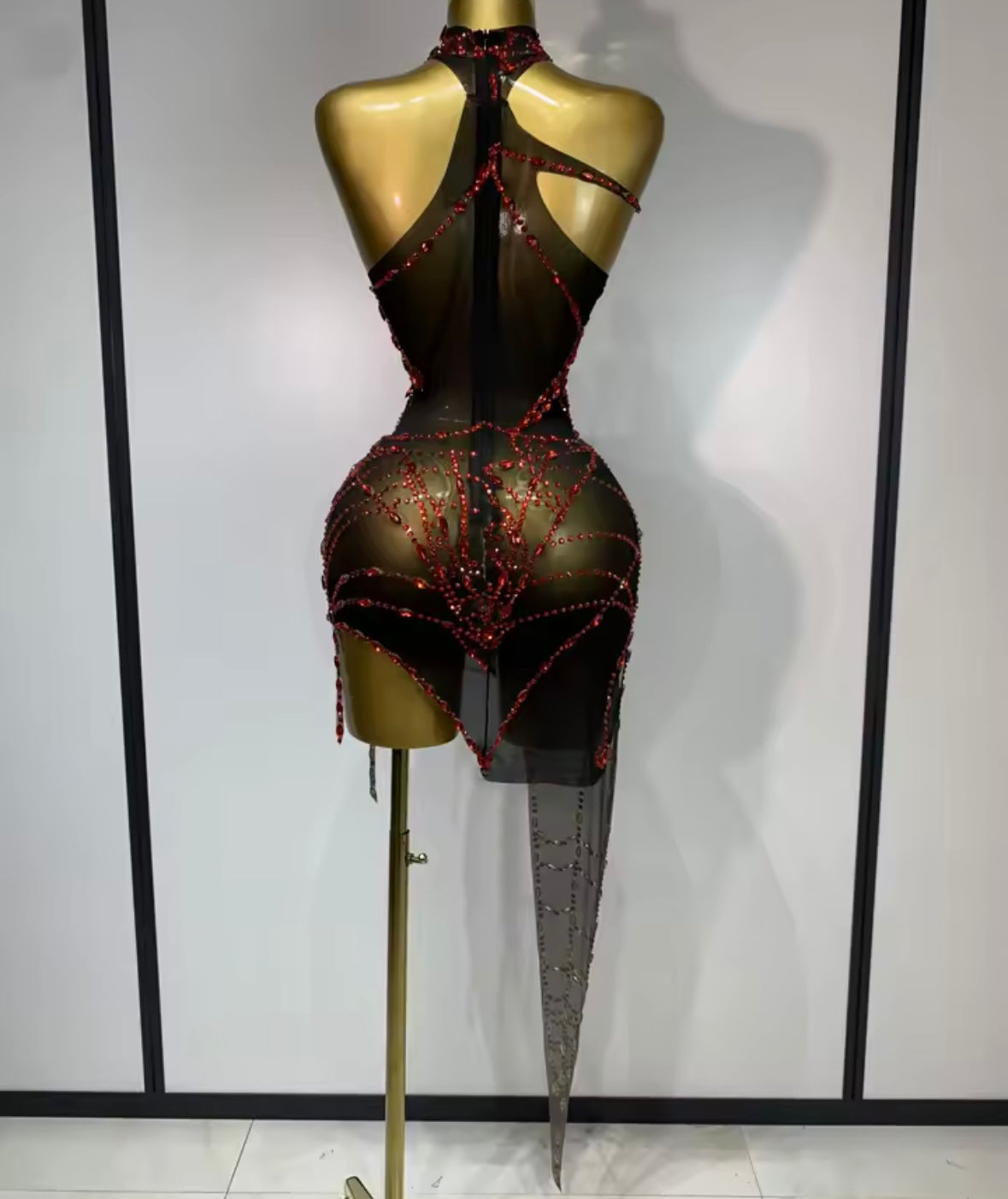 Sexy Rhinestone Mesh Sleeveless Asymmetrical Dress