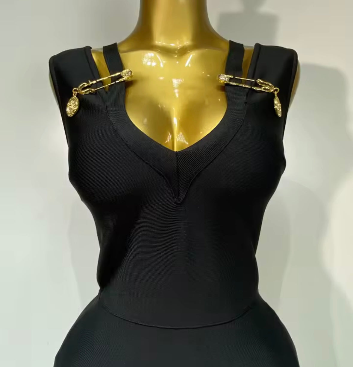 Elegant Black Sleeveless Pin Side Split Bandage Maxi Dress