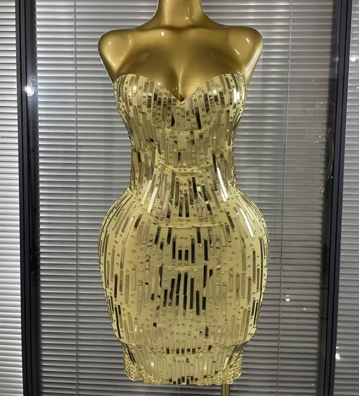 Sexy Strapless Rhinestone Sequins Bandage Dress