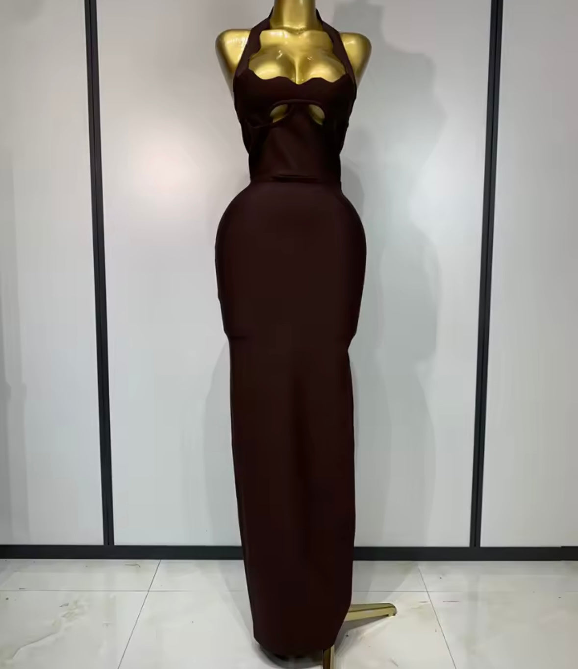 Sexy Halter Sleeveless Hollow Out Floor-Length Dress
