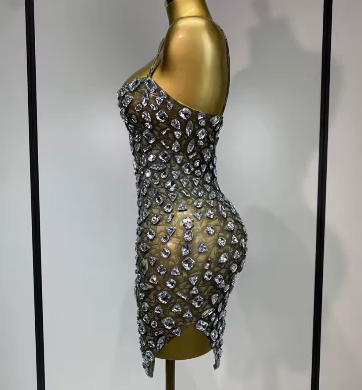 Green Sexy Sleeveless See Through Crystal Dress