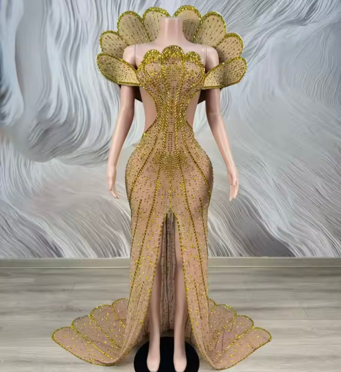 Elegant Rhinestone Embellishment Front Split Floor-Length Dress