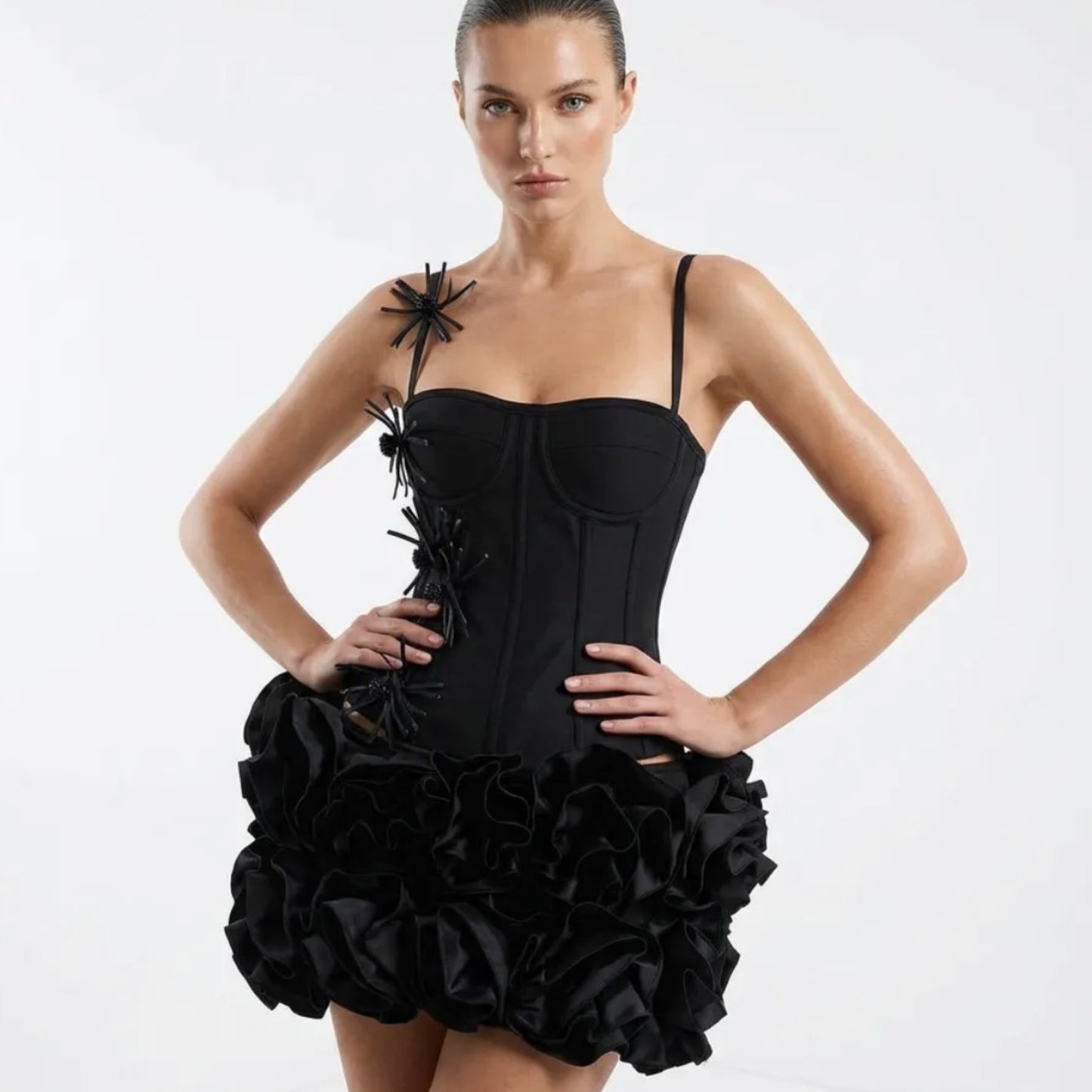 Sexy Halter Sleeveless Corset Top Two Piece Ruffled Skirt Set