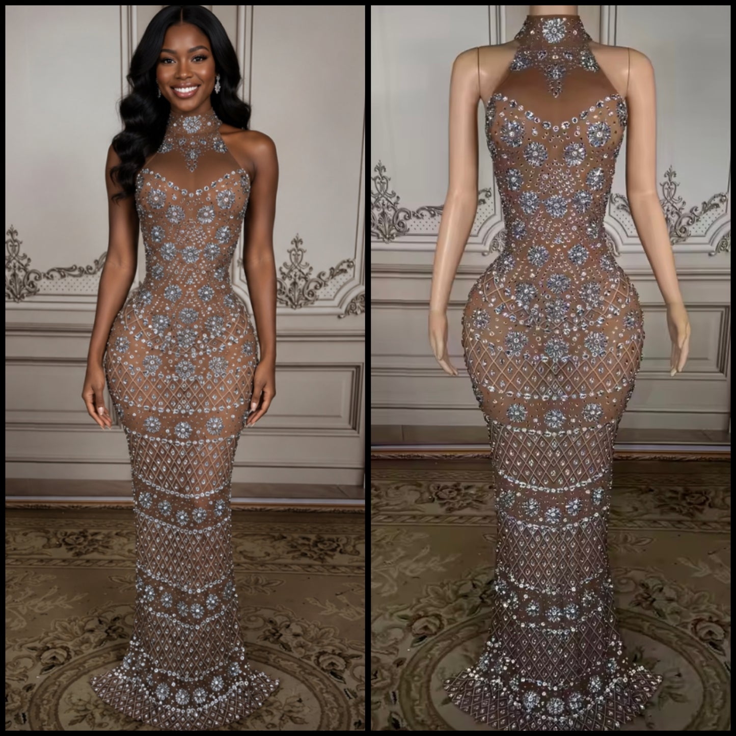 Rhinestone Embellishment Sexy Sleeveless Floor-Length Dress