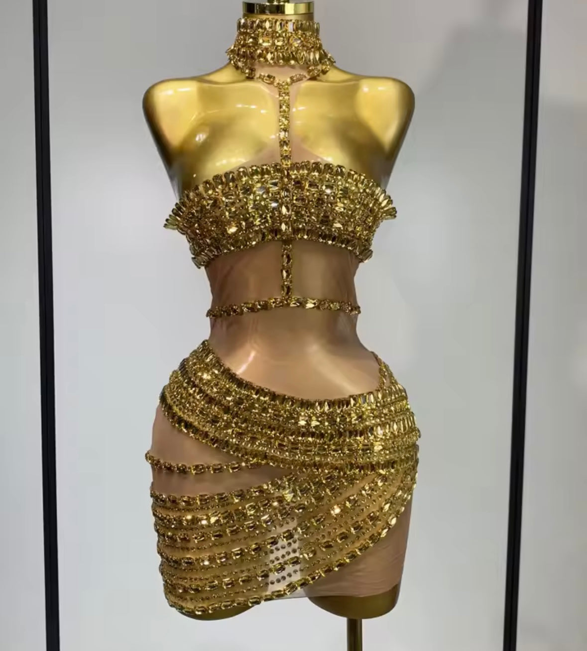 Sexy Sleeveless Rhinestone See Through Short Dress