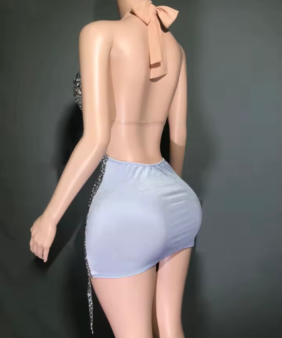 Sexy Halter Open Back Rhinestone Embellishment Dress