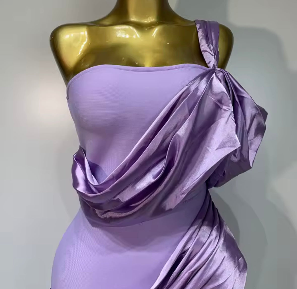Purple Strapless Draped Elegant Maxi Dress