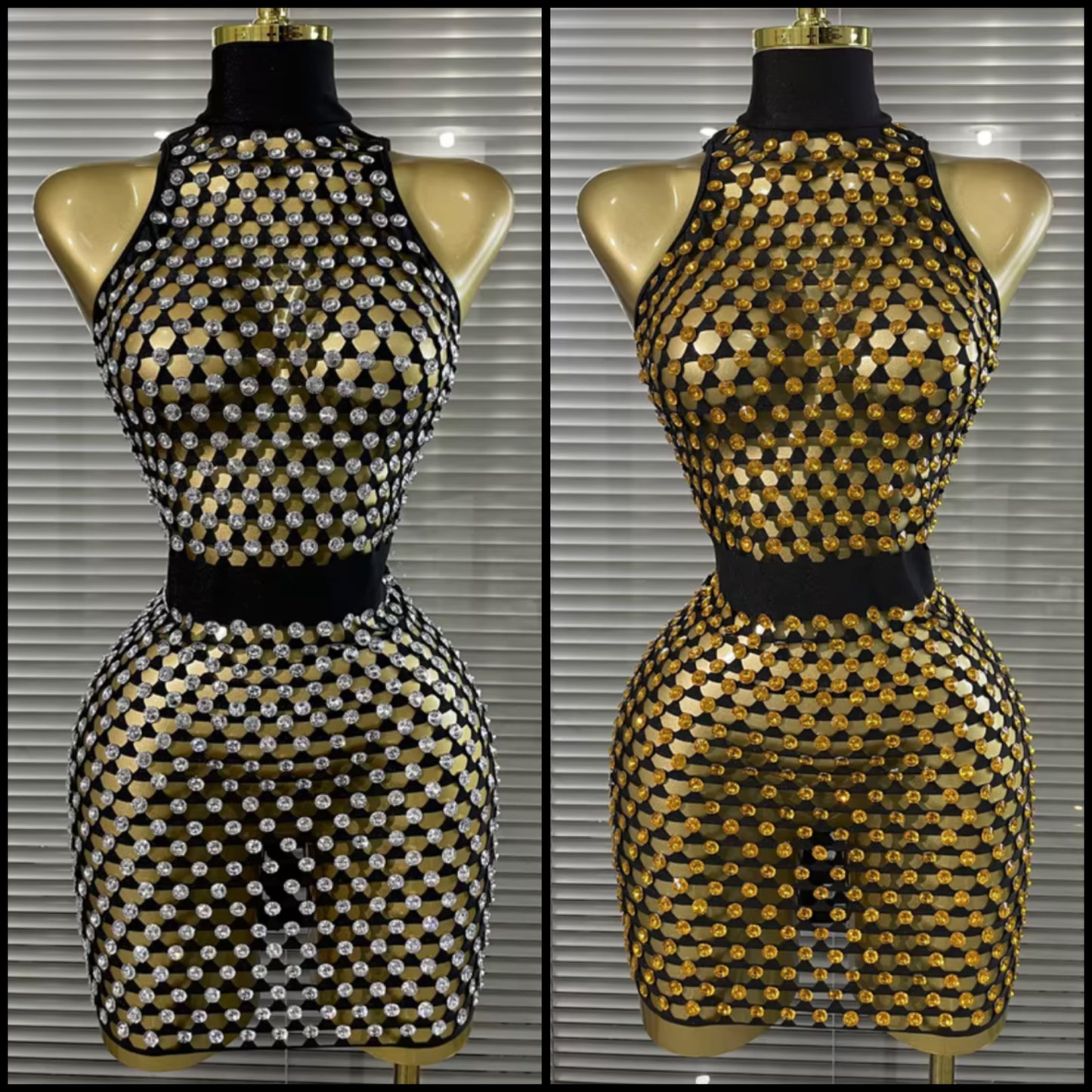 Sexy Sleeveless Rhinestone Open Back See Through Dress