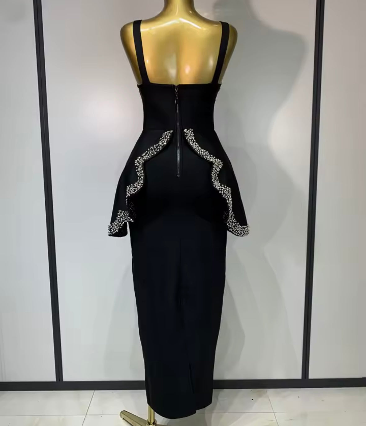 Black Elegant Sleeveless Rhinestone Maxi Dress