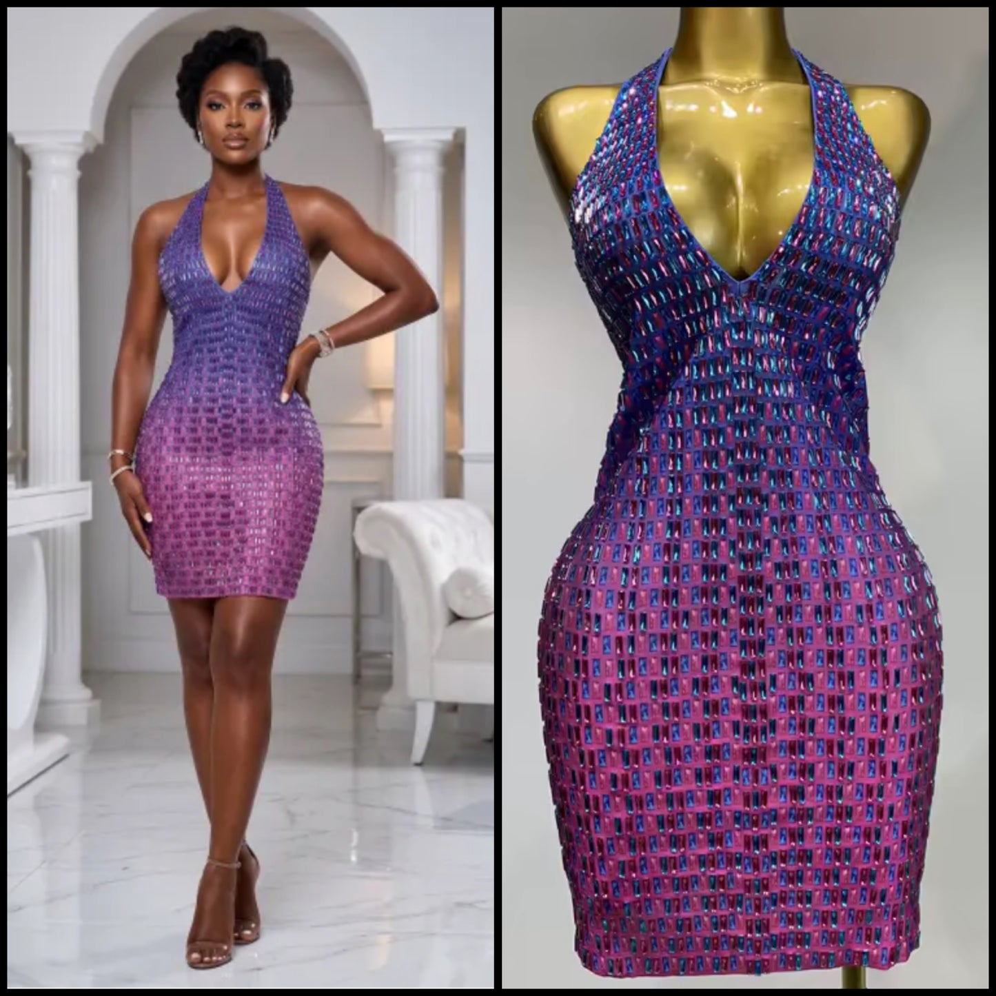 Sexy Halter Sleeveless Gradient Crystal Dress