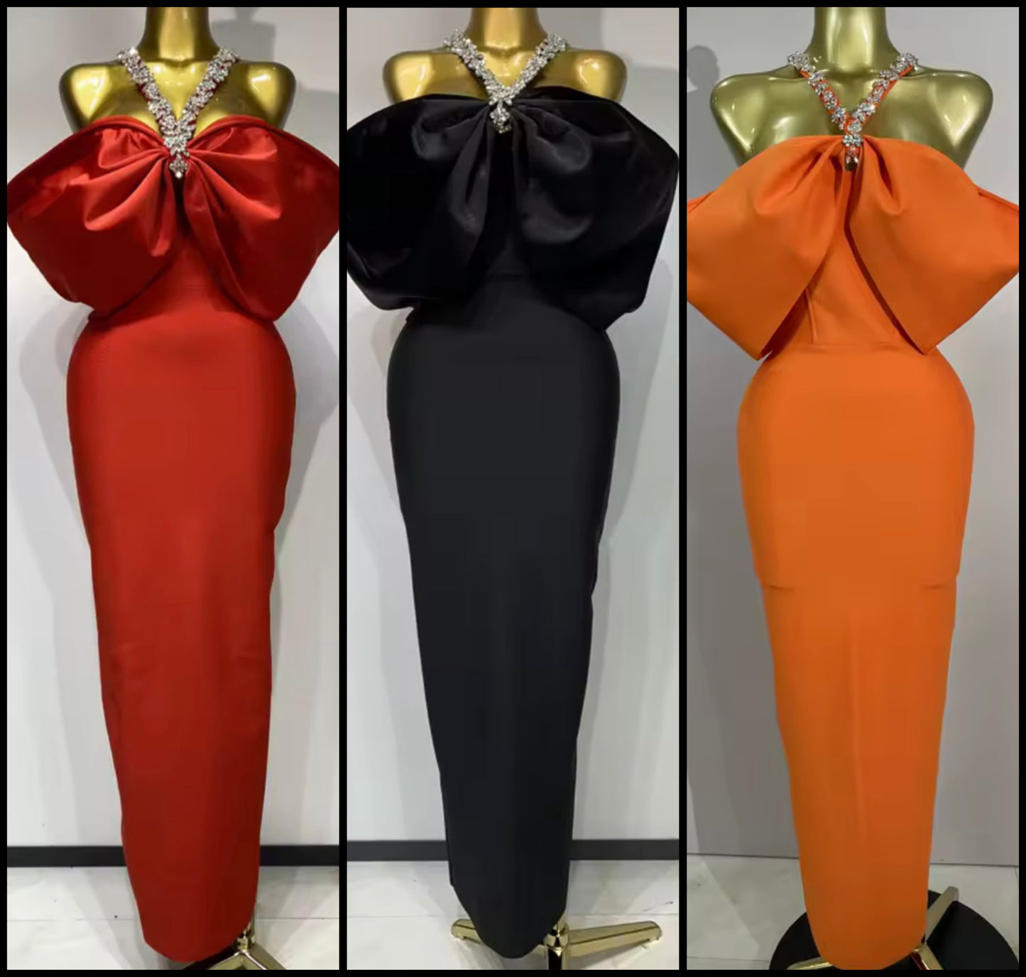 Elegant Rhinestone Halter Bow Floor-Length Dress