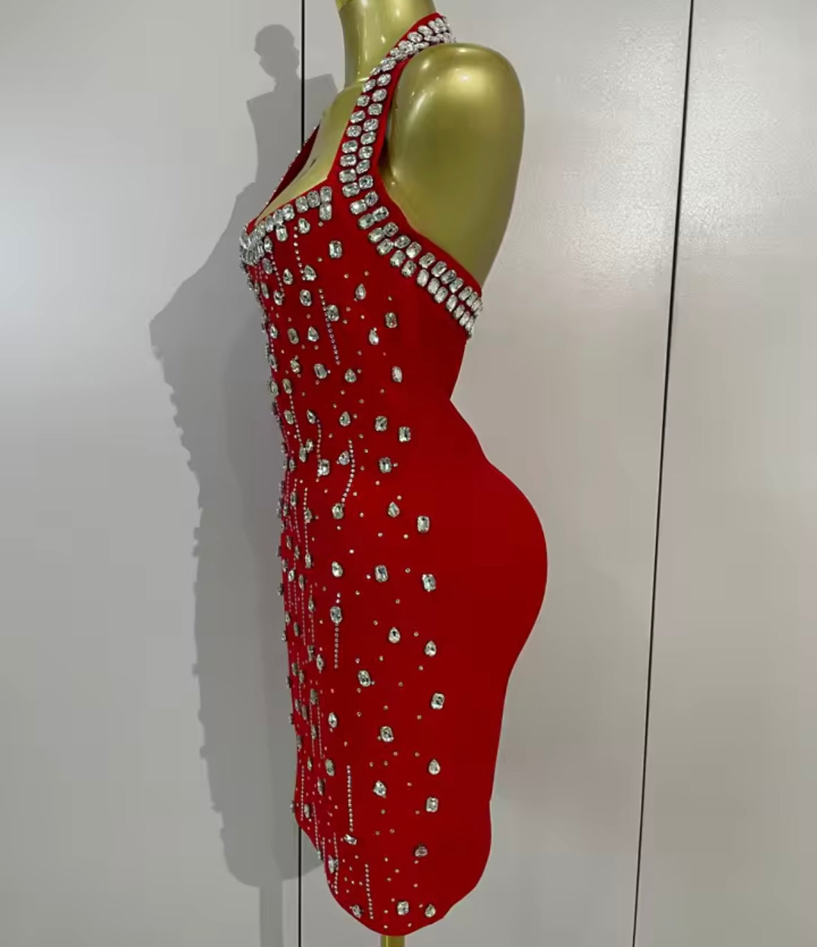 Sexy Halter Sleeveless Rhinestone Tassel Bandage Dress