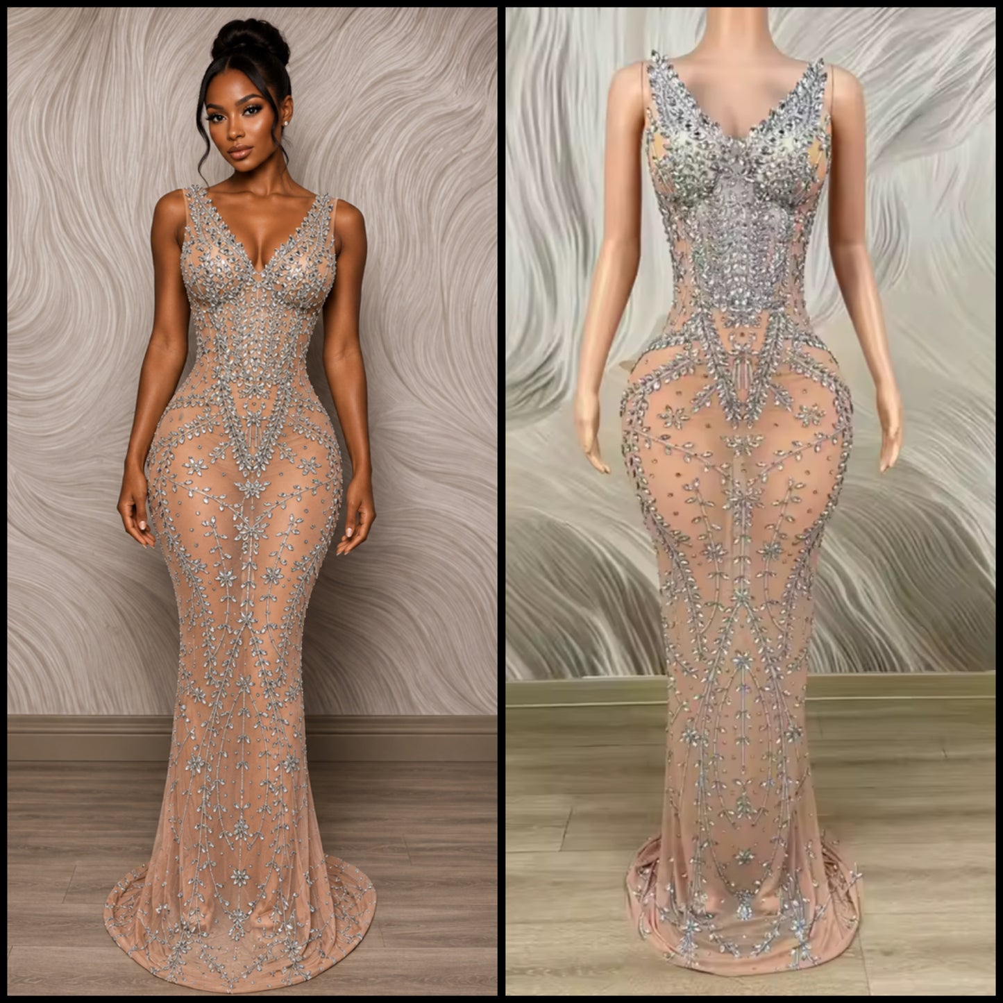 Sexy Rhinestone Embellishment Sleeveless Maxi Dress