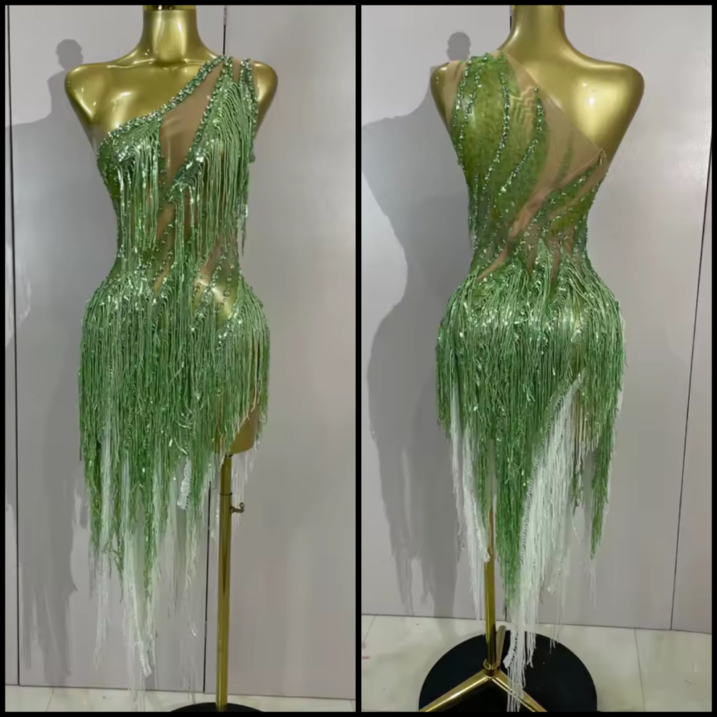 Sexy One Shoulder Sleeveless Beaded Sequins Crystal Tassel Dress
